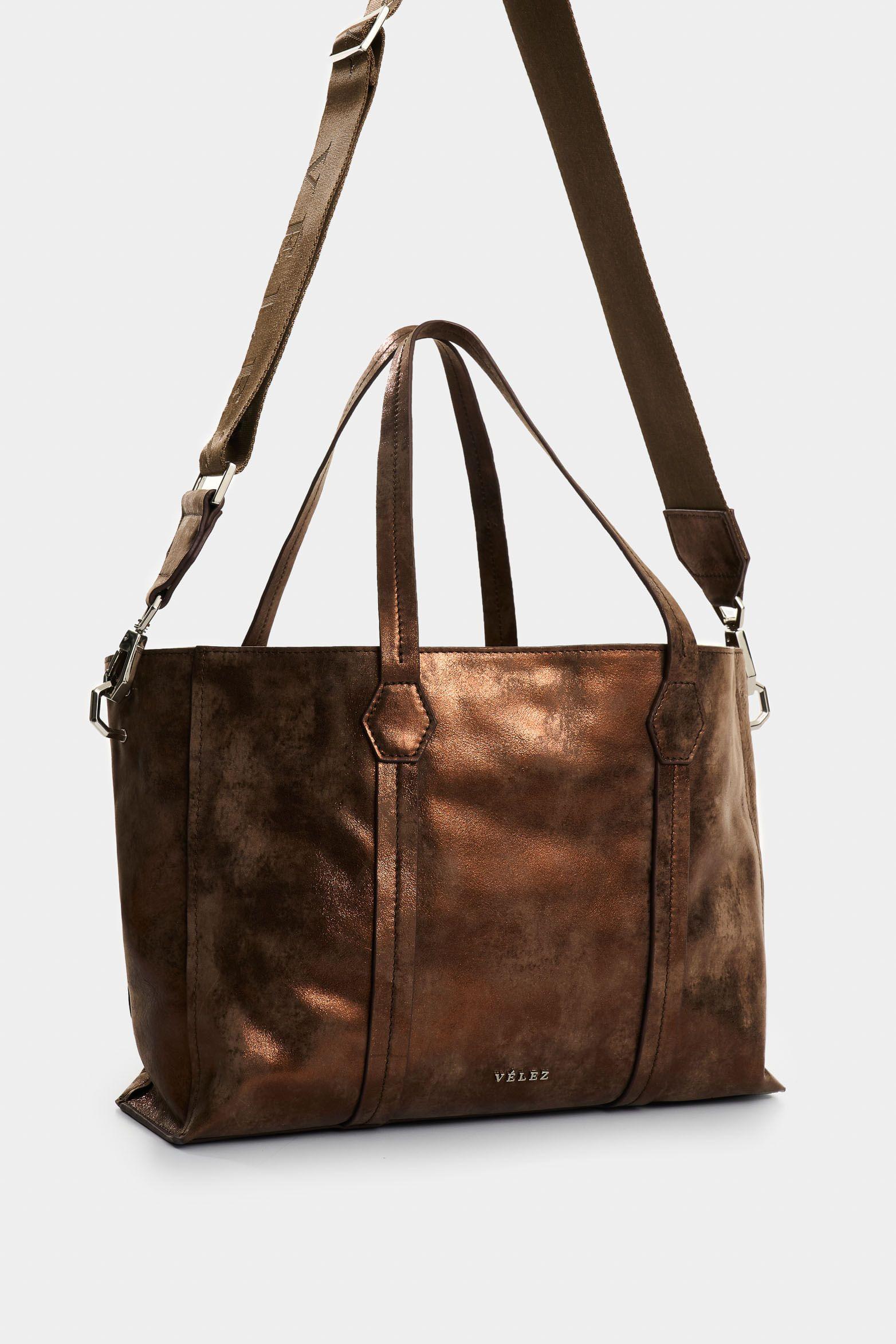 Vélez Shopping Dalia Cuero Mujer Detalle Hexagonal Bronce-1