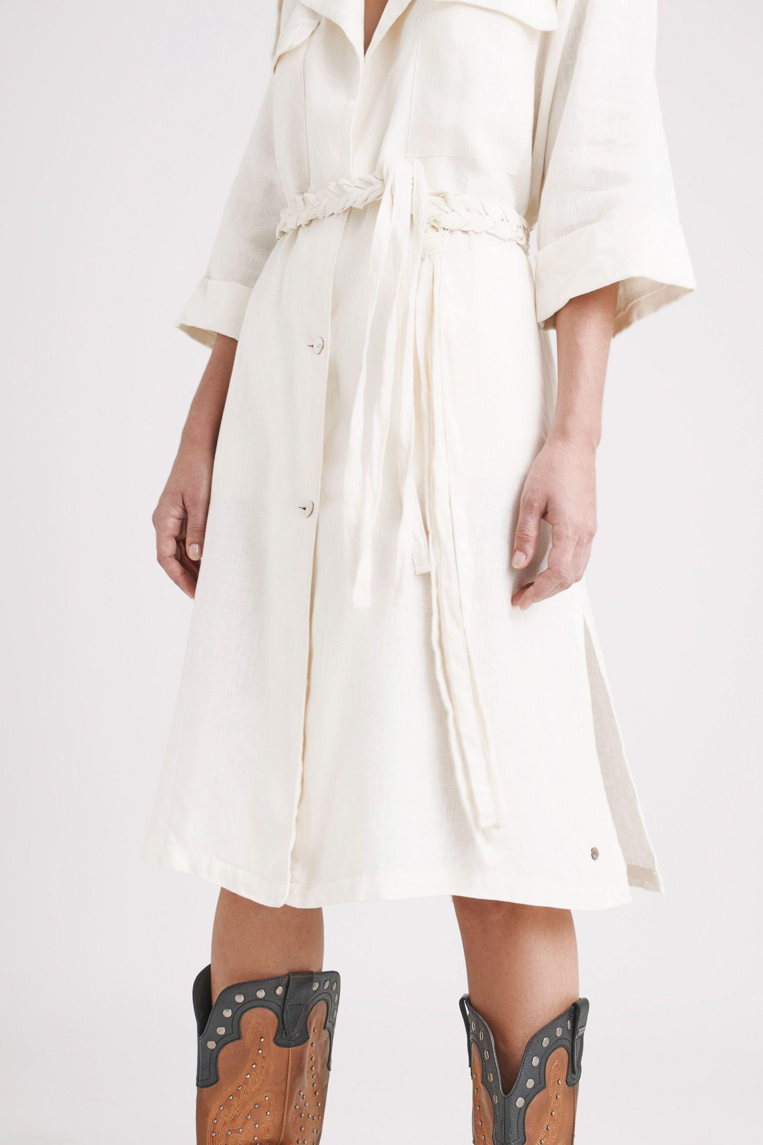 Vélez Vestido Trch Aurora Lino Mujer Cinturón Trzado Crema-3