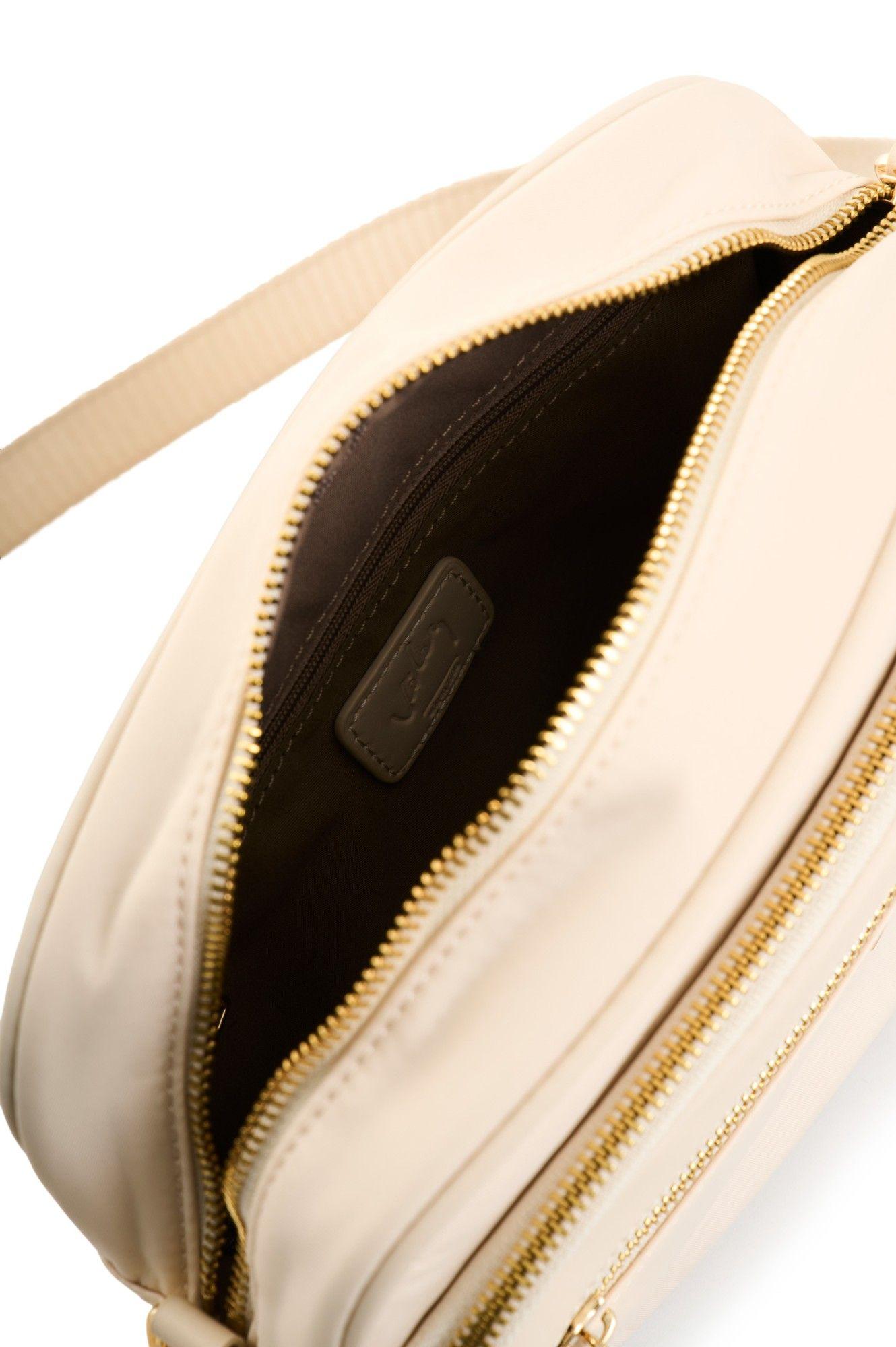 Vélez Cartera Bandolera En Lona Y Cuero Mujer Camelia Blanco-4