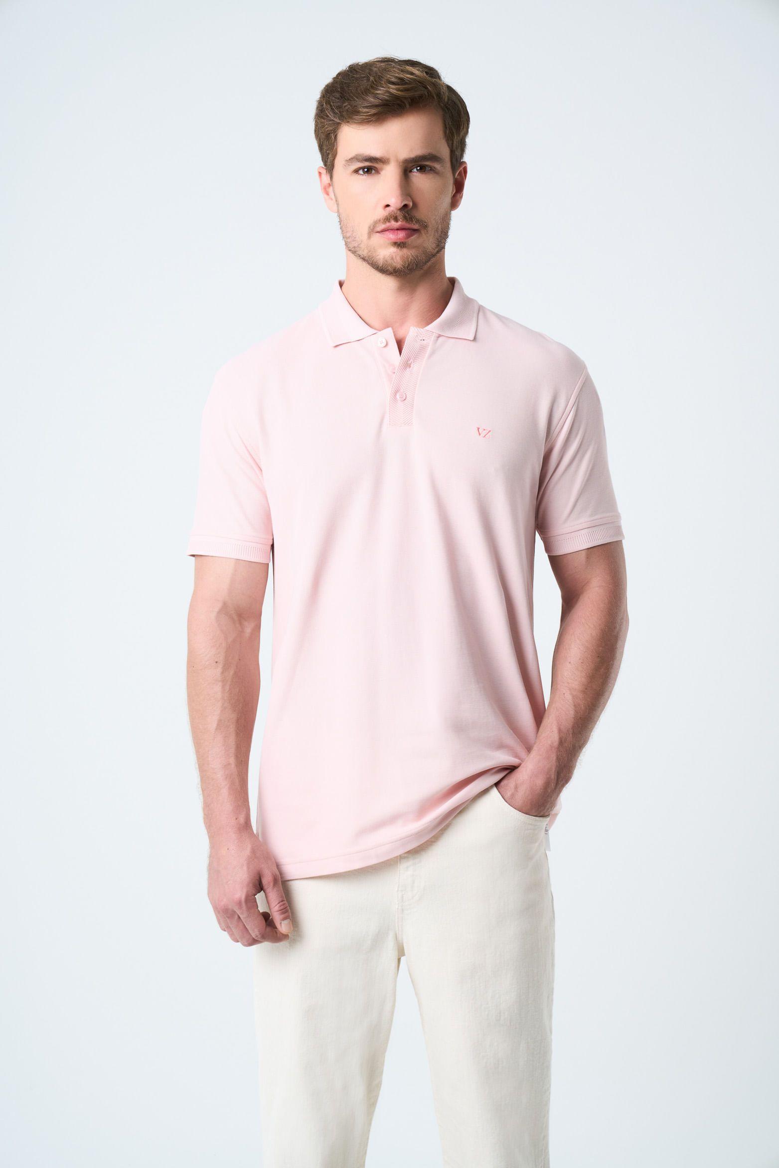 Vélez Polo Para Hombre Semi Fit Detalle Jacquard Rosado-0