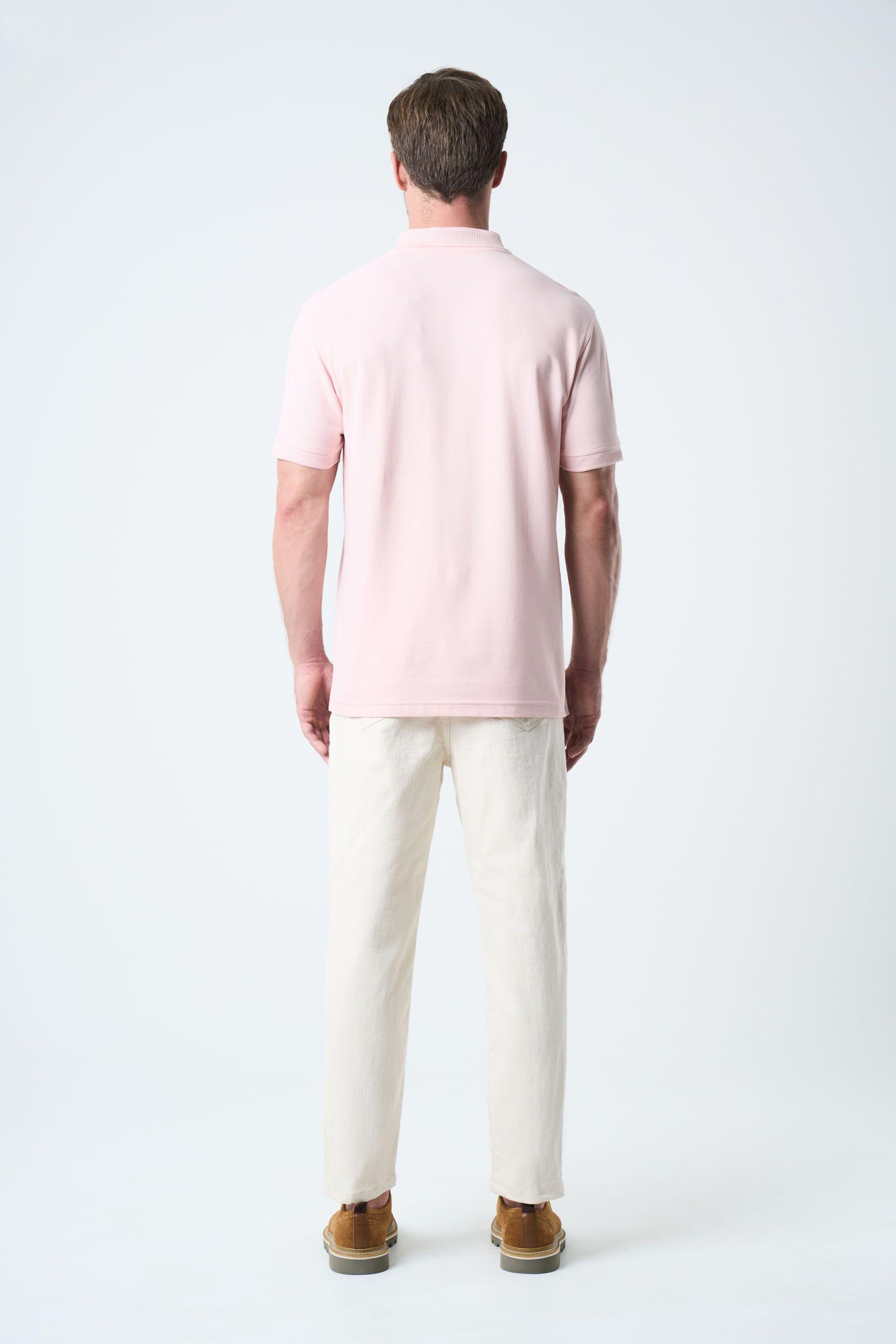 Vélez Polo Para Hombre Semi Fit Detalle Jacquard Rosado-2
