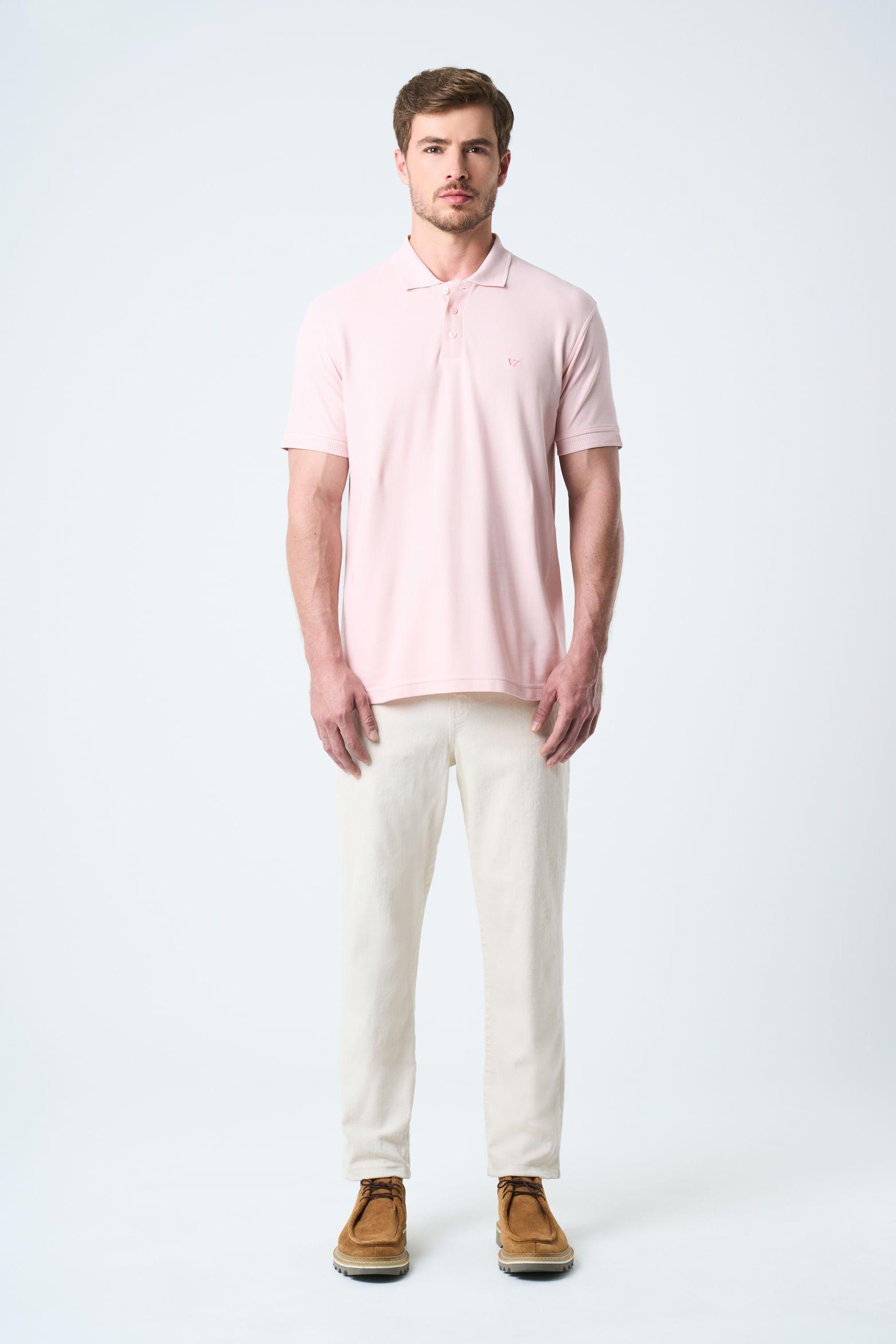 Vélez Polo Para Hombre Semi Fit Detalle Jacquard Rosado-3