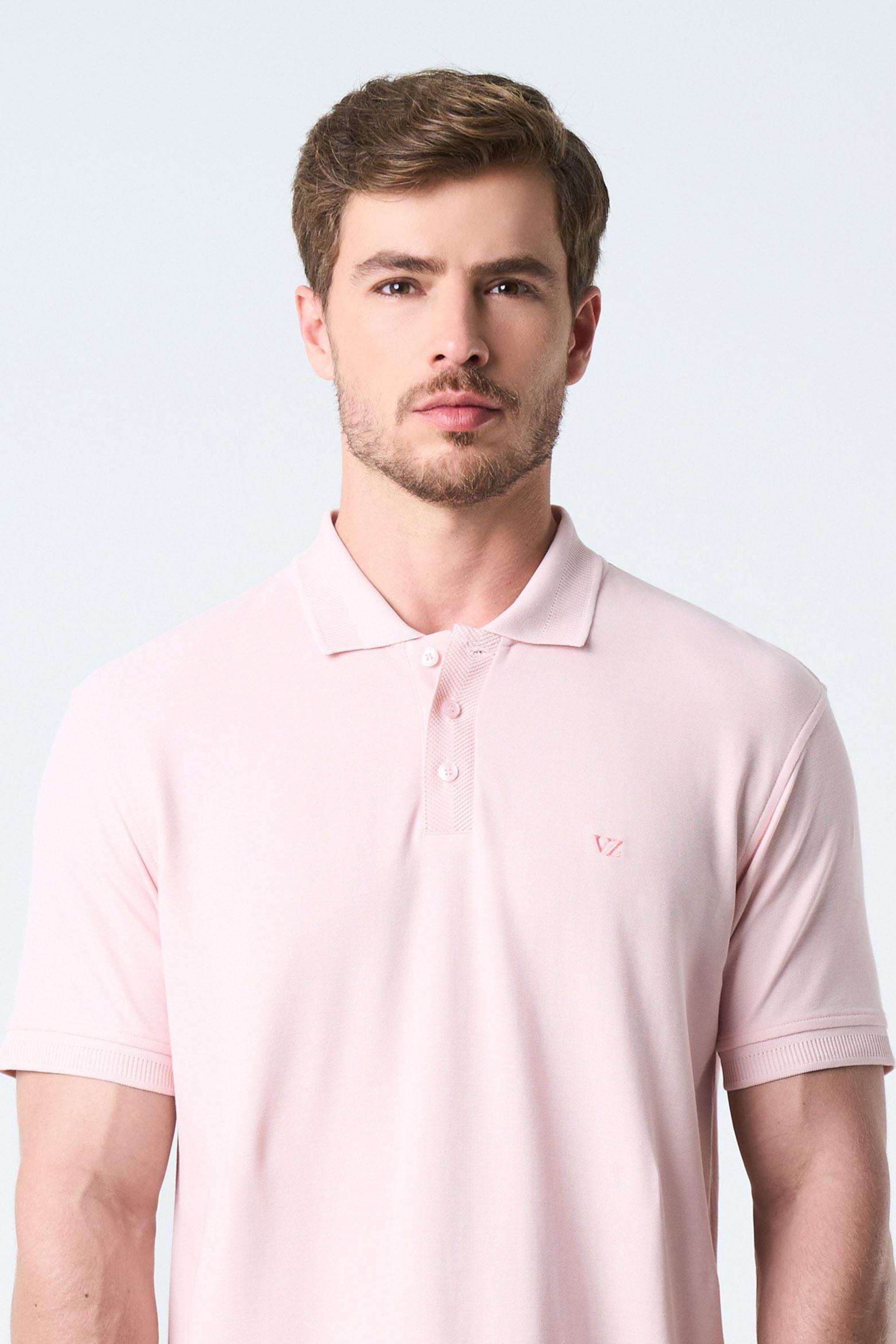 Vélez Polo Para Hombre Semi Fit Detalle Jacquard Rosado-5