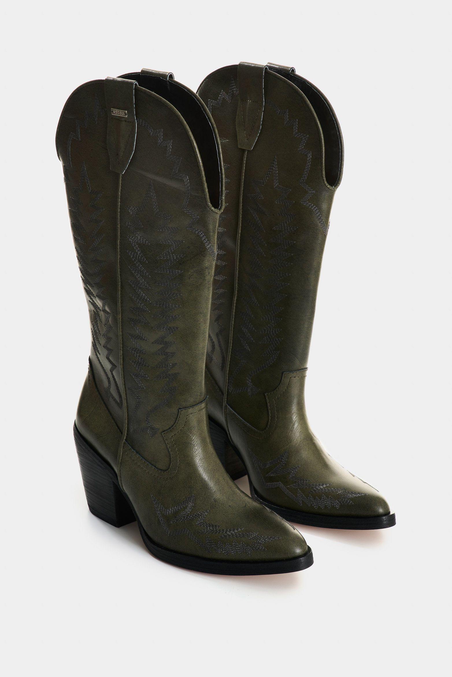 Vélez Botas De Cuero Bordado  Mujer Elia Verde-1