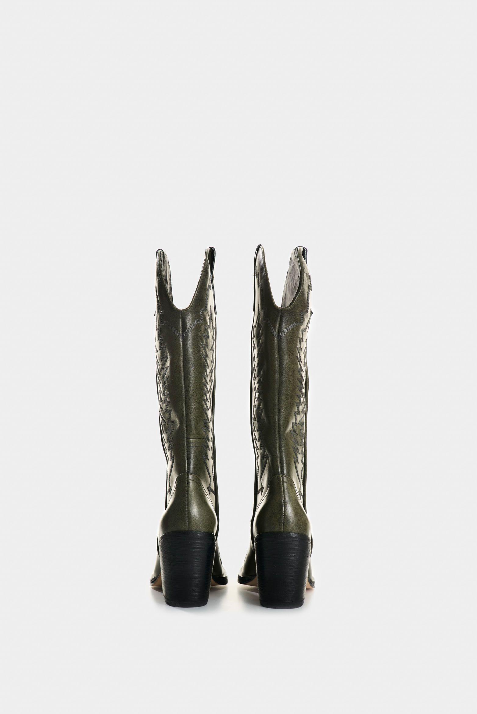 Vélez Botas De Cuero Bordado  Mujer Elia Verde-2