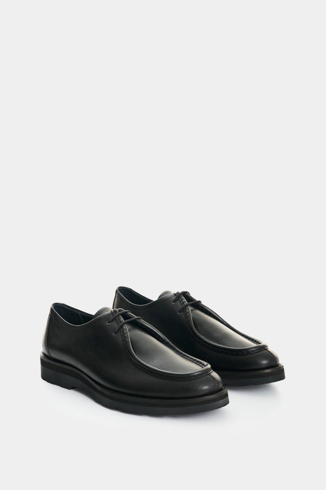 Vélez Zapatos De Cordón Acacia Cuero Hombre Vena Tejida Negro-1
