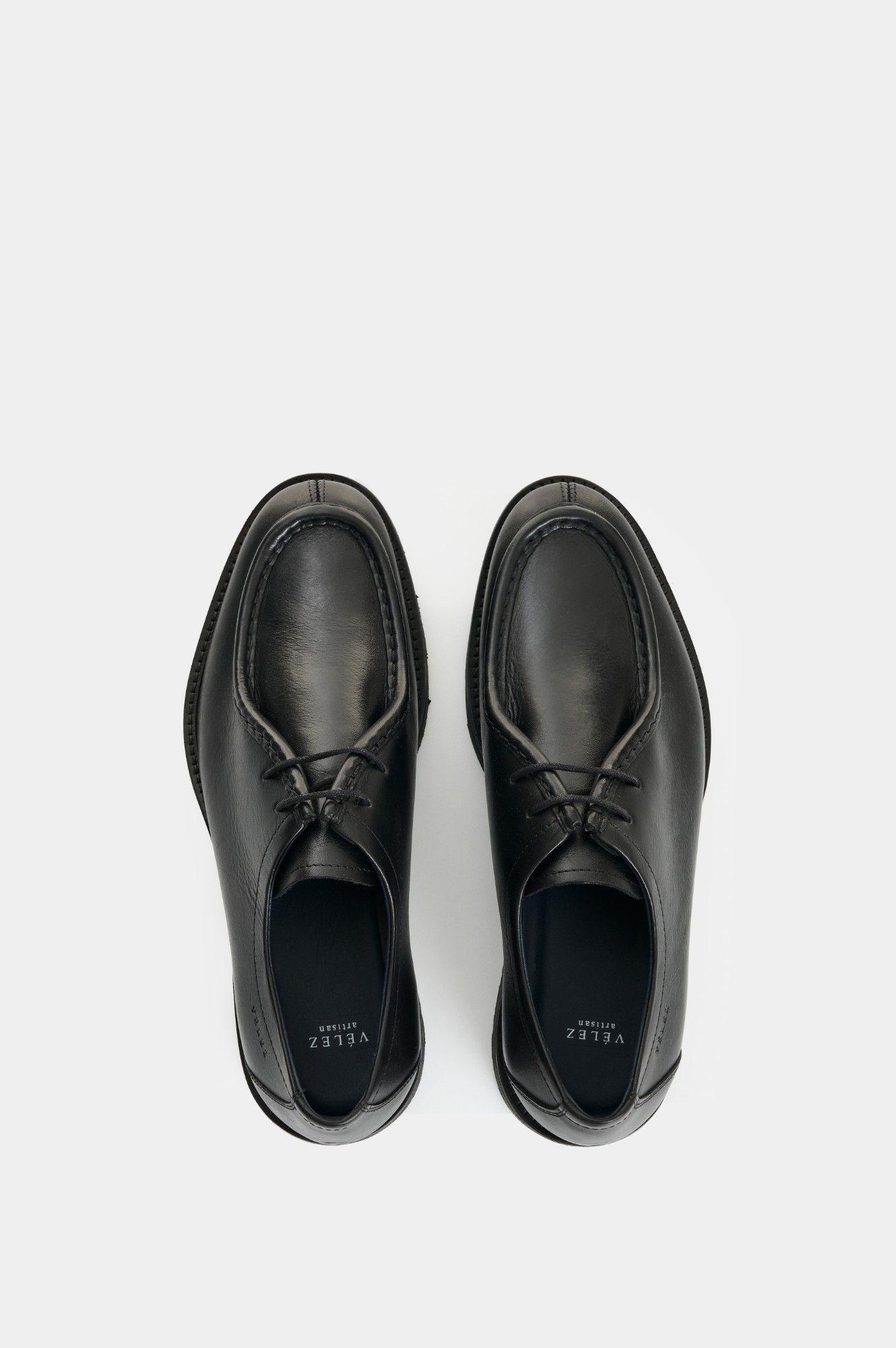 Vélez Zapatos De Cordón Acacia Cuero Hombre Vena Tejida Negro-3