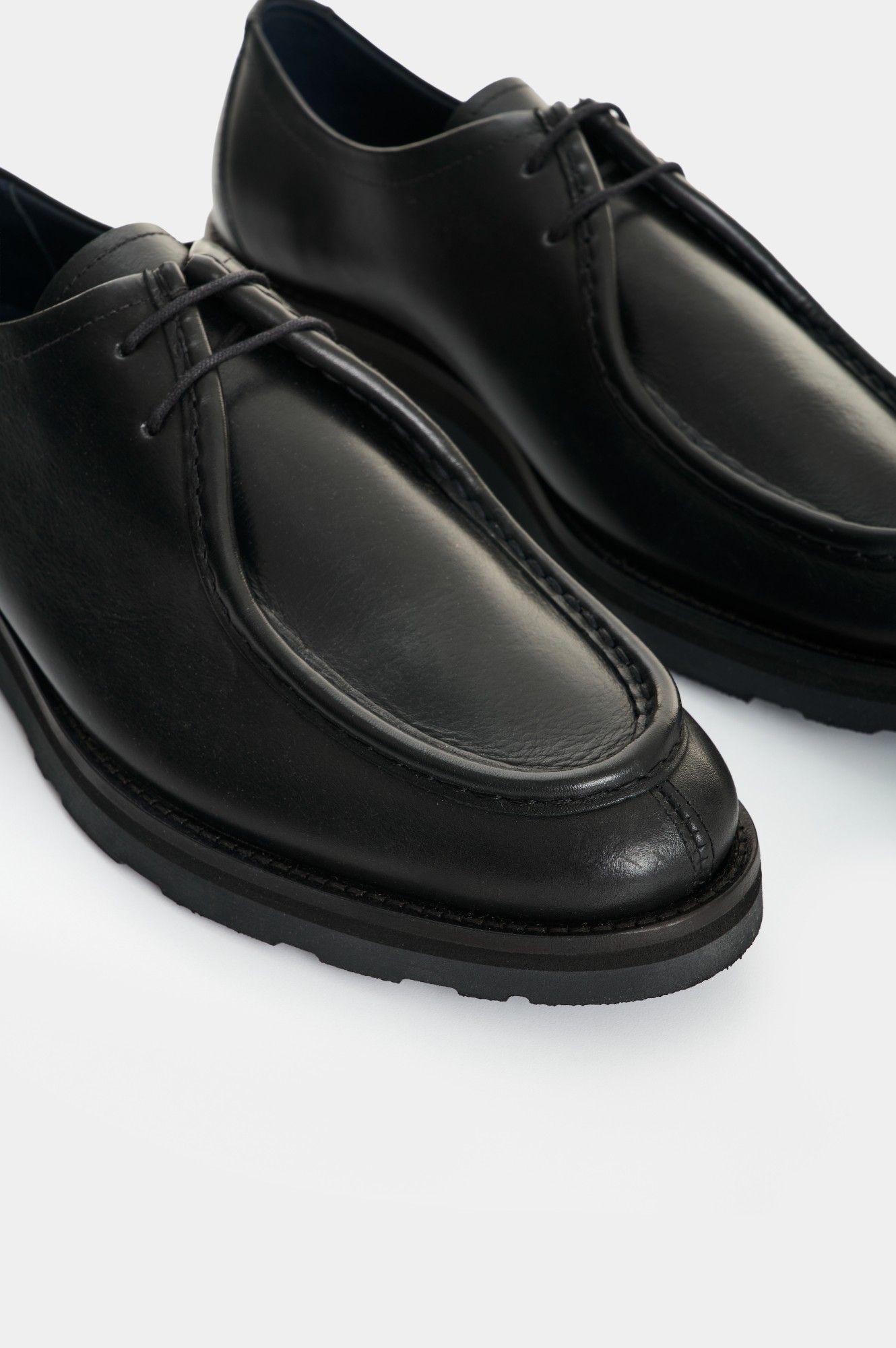 Vélez Zapatos De Cordón Acacia Cuero Hombre Vena Tejida Negro-4