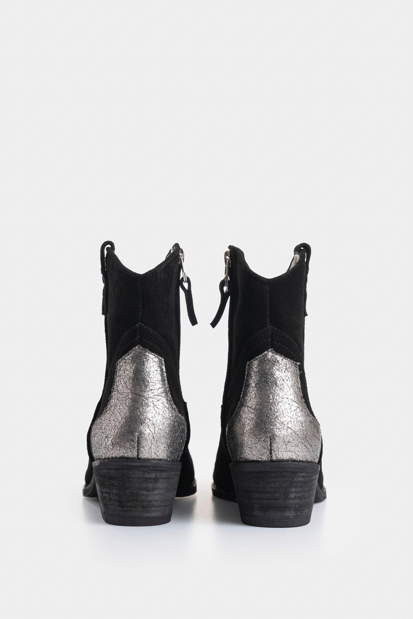 Vélez Botines Texanos Cuero Gamuzado Mujer Detalle Negro-2