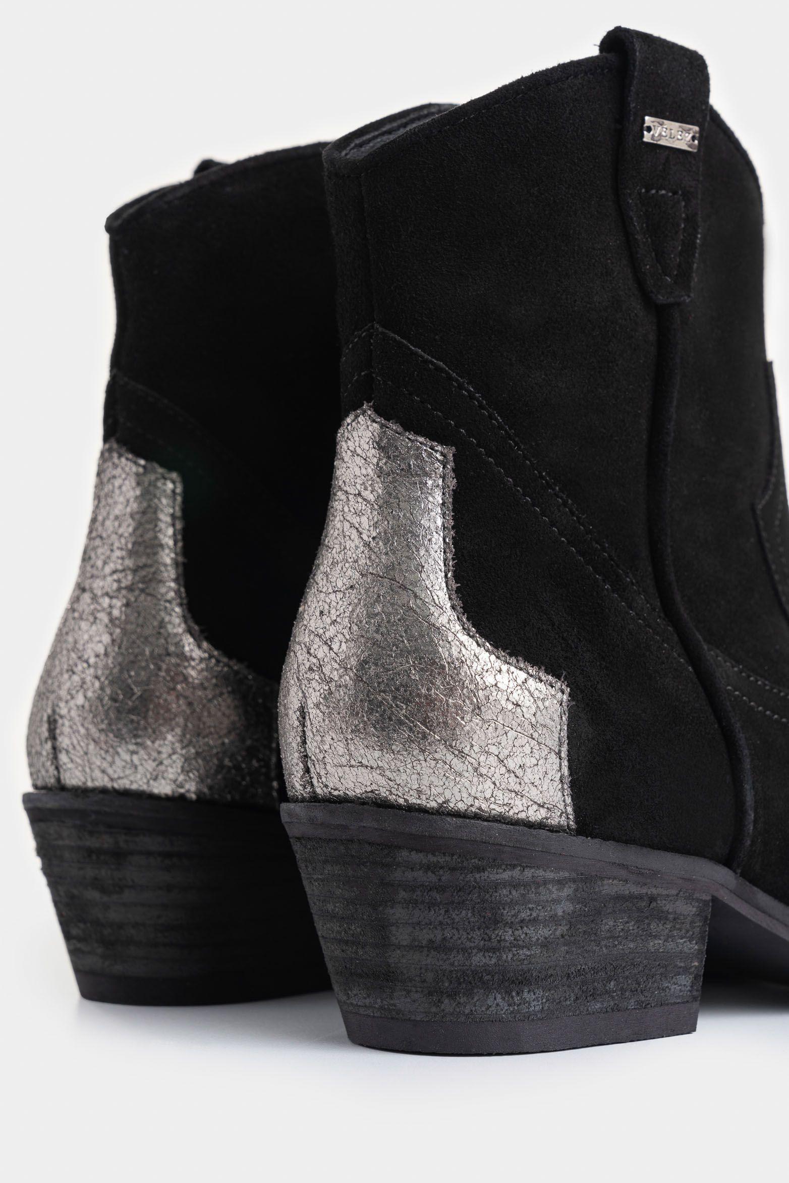 Vélez Botines Texanos Cuero Gamuzado Mujer Detalle Negro-4