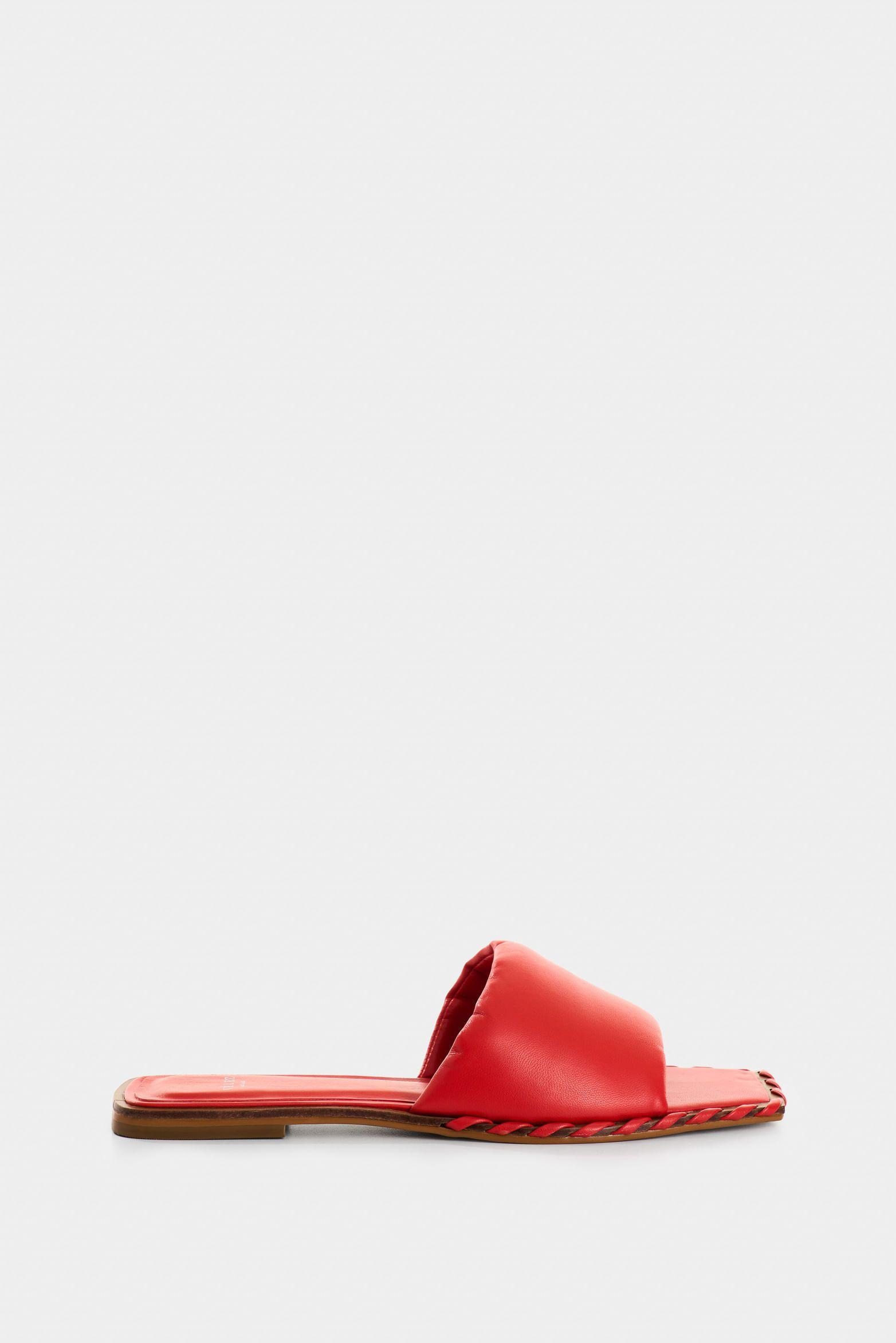 Vélez Sandalia Plana De Cuero Para Mujer Aurora Rojo-0