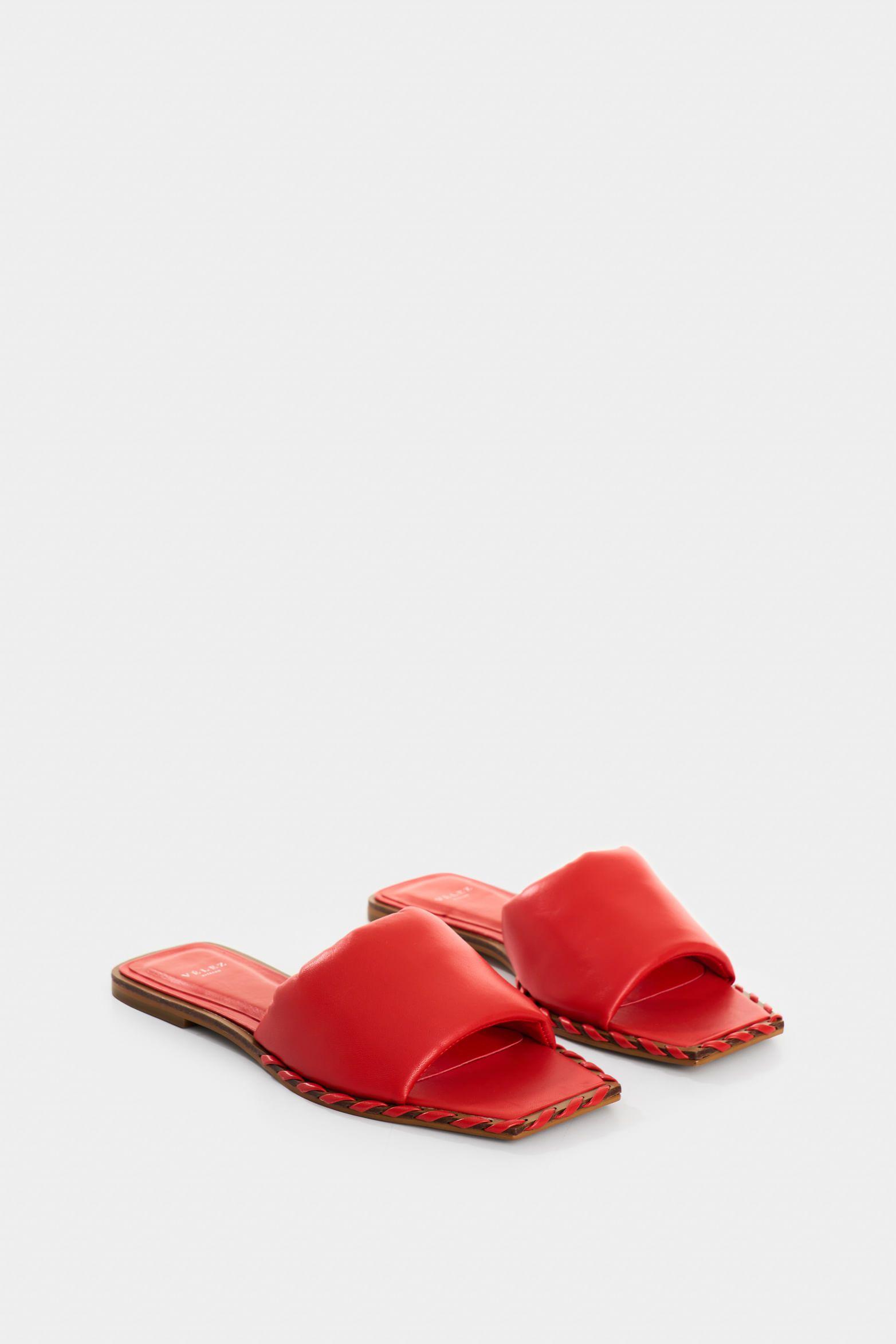 Vélez Sandalia Plana De Cuero Para Mujer Aurora Rojo-1