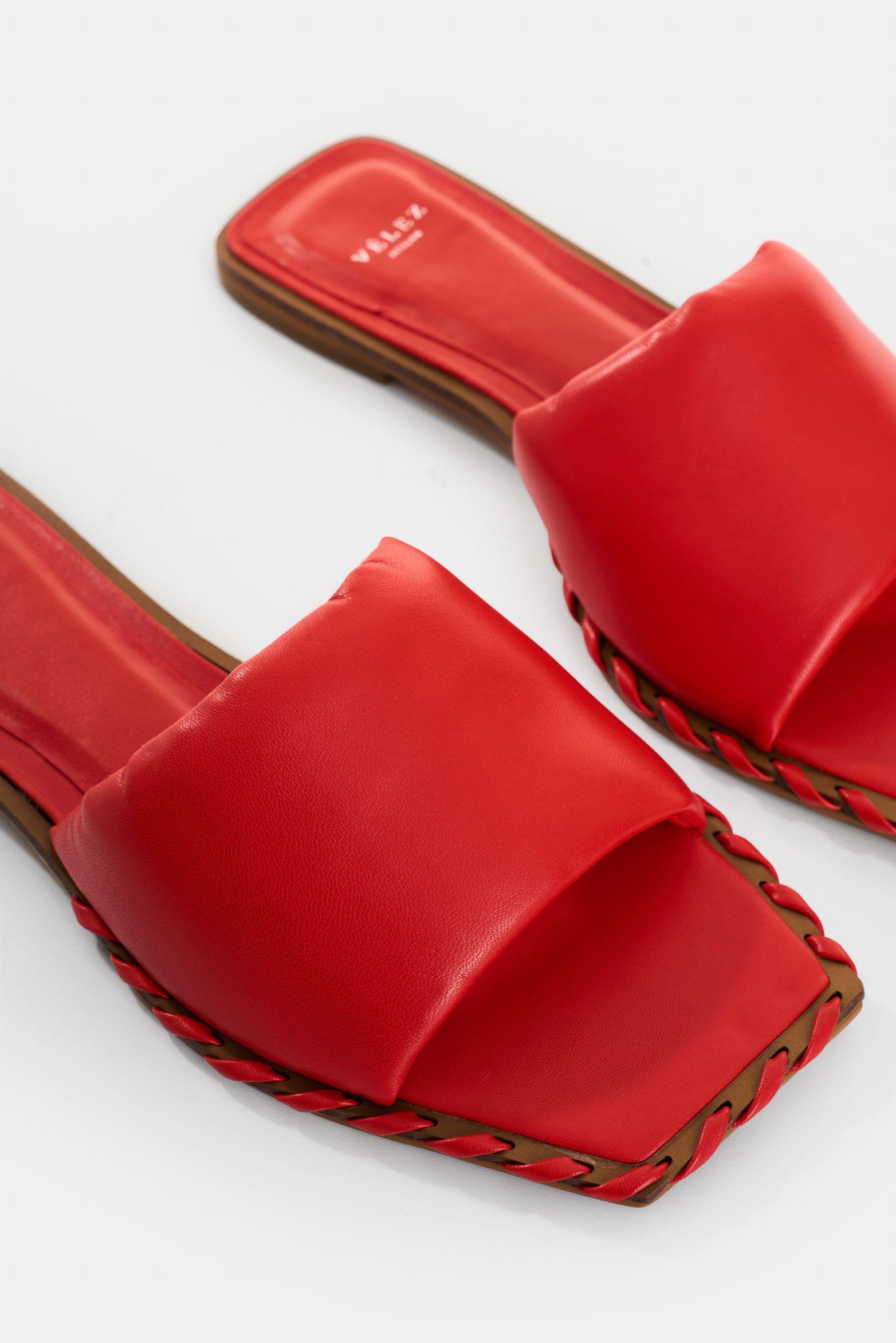 Vélez Sandalia Plana De Cuero Para Mujer Aurora Rojo-4