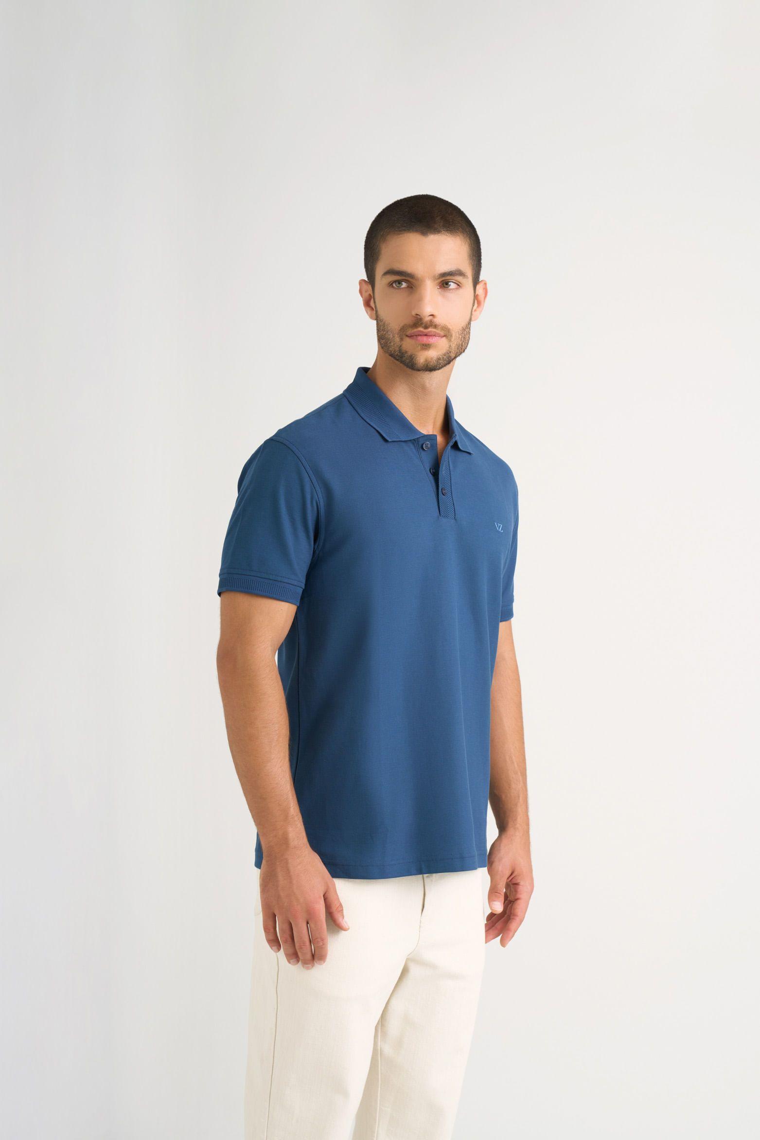 Vélez Polo Para Hombre Semi Fit Detalle Jacquard Azul Osc-3