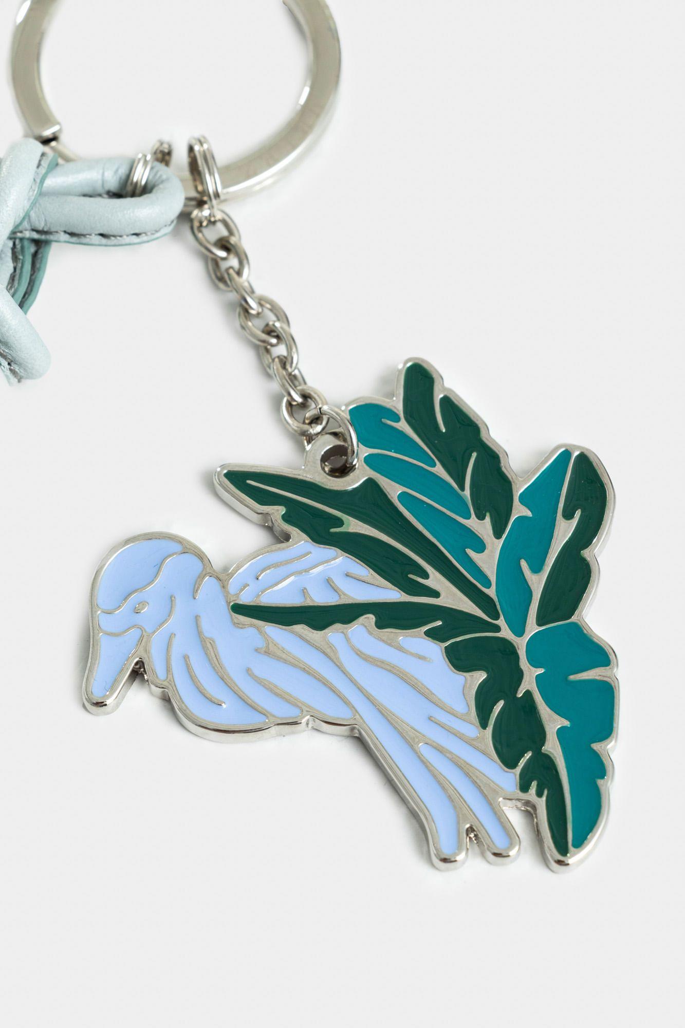 Llavero garza zamak y cuero para mujer anudado Agua Marina-1