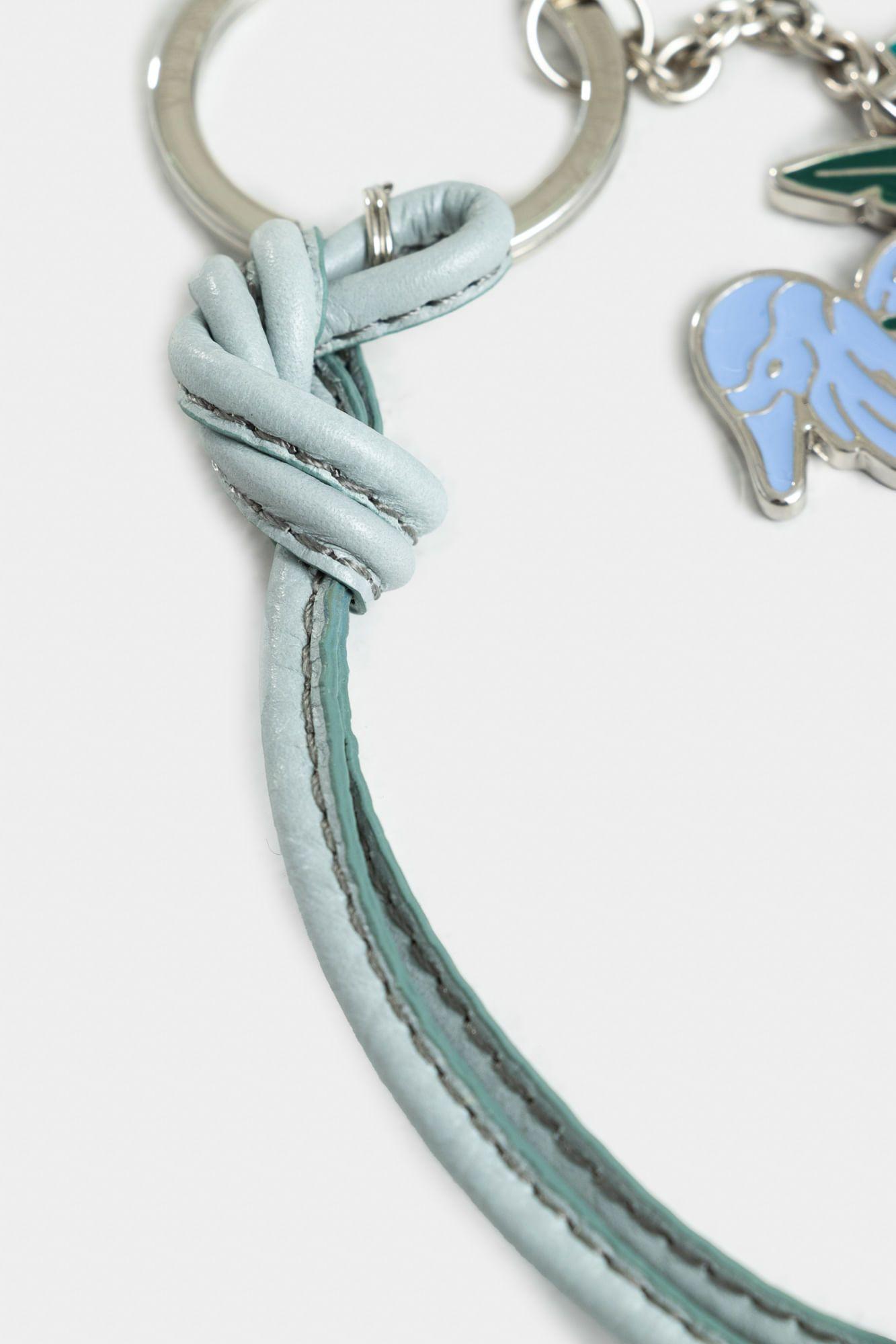 Llavero garza zamak y cuero para mujer anudado Agua Marina-3