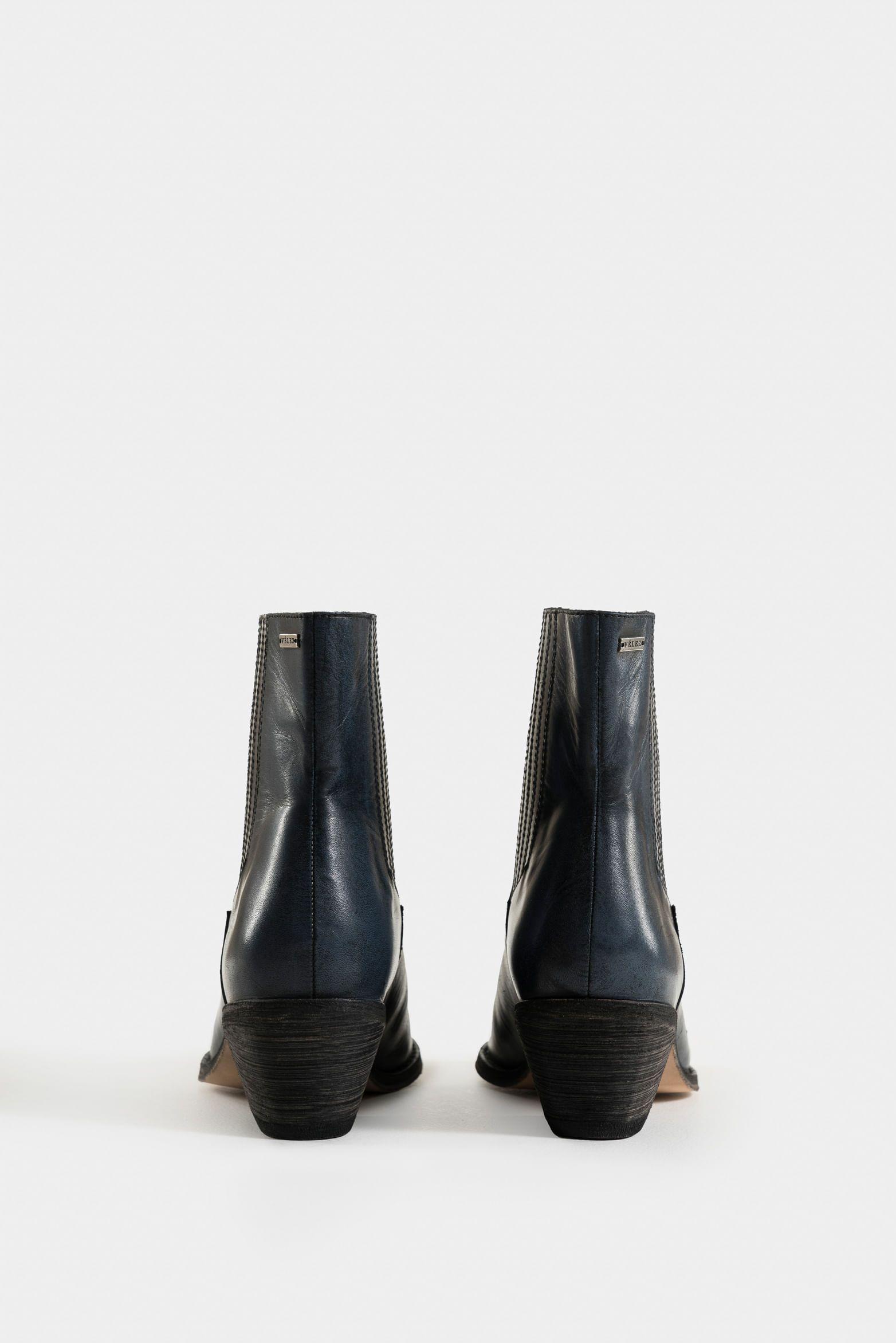Vélez Botines Texanos Mercurio Cuero Artesanal Mujer Azul-2