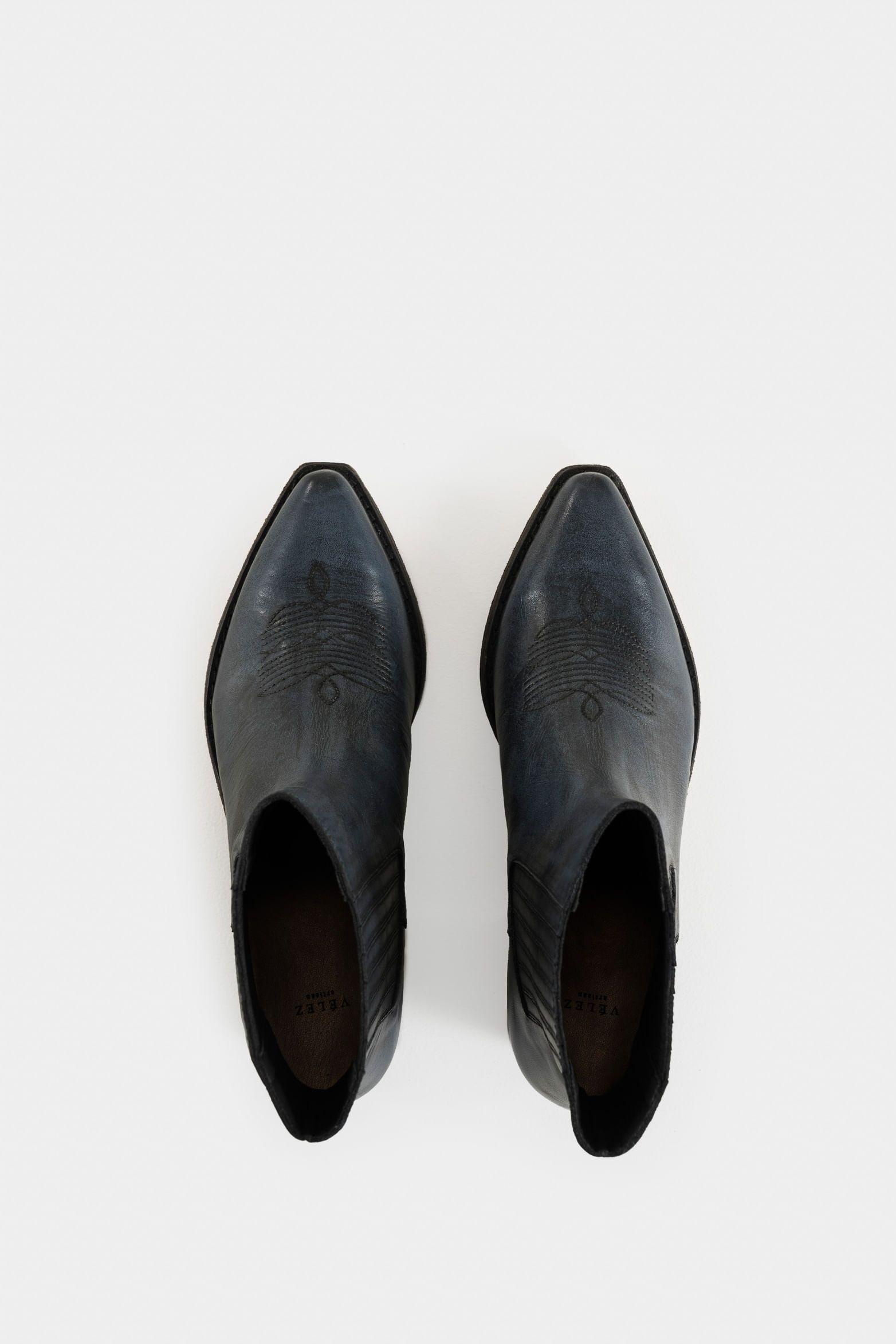 Vélez Botines Texanos Mercurio Cuero Artesanal Mujer Azul-3