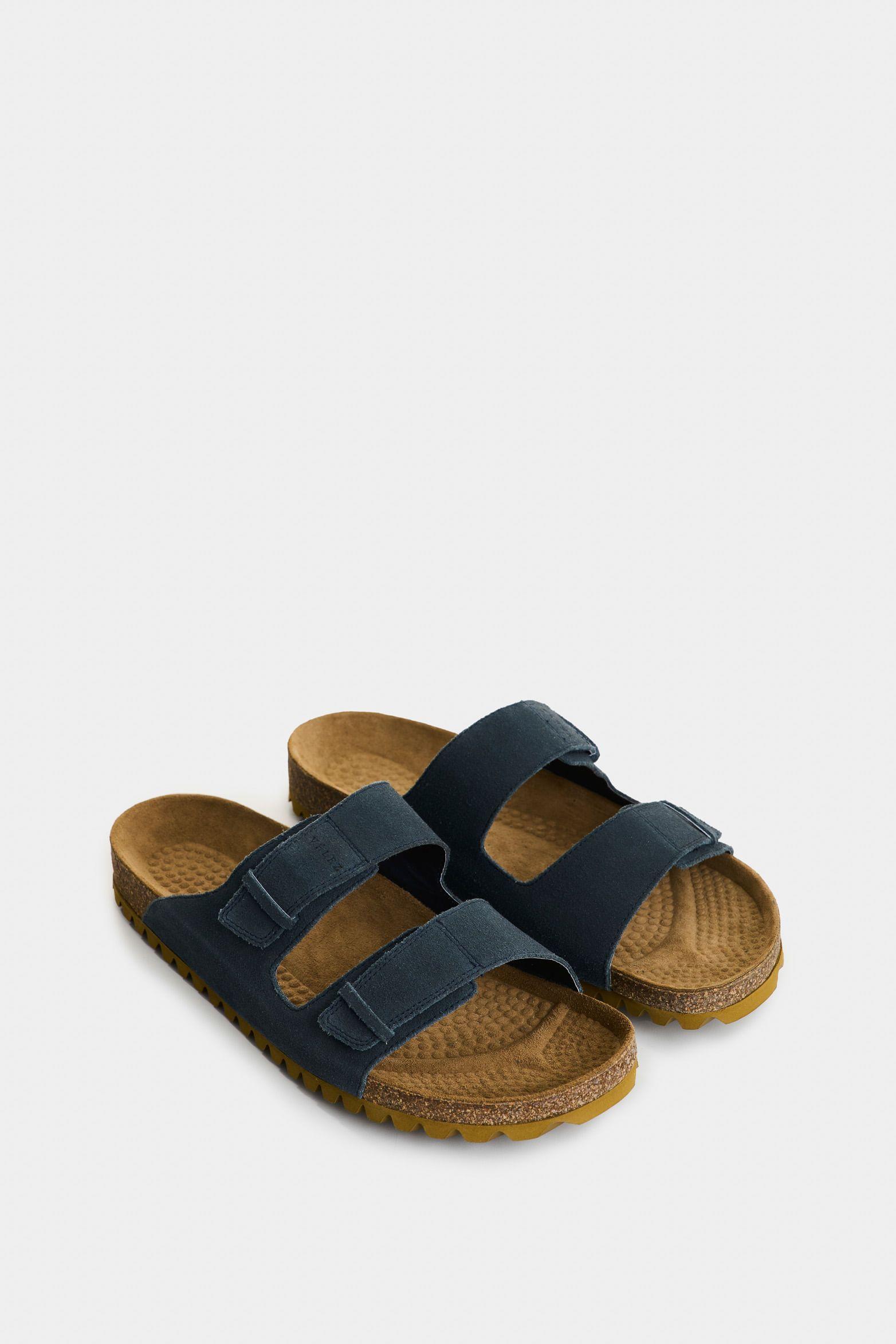 Vélez Sandalia Duna Cuero Gamuzado Hombre Casual Azul Oscuro-1