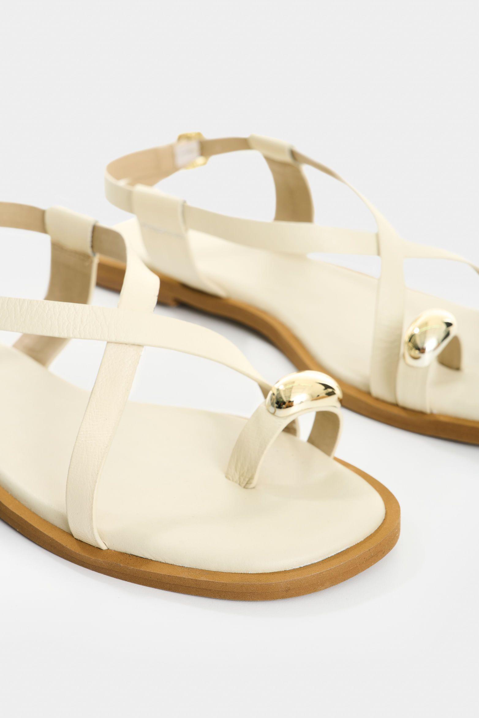 Vélez Sandalia Plana De Cuero Para Mujer Kira Beige-4