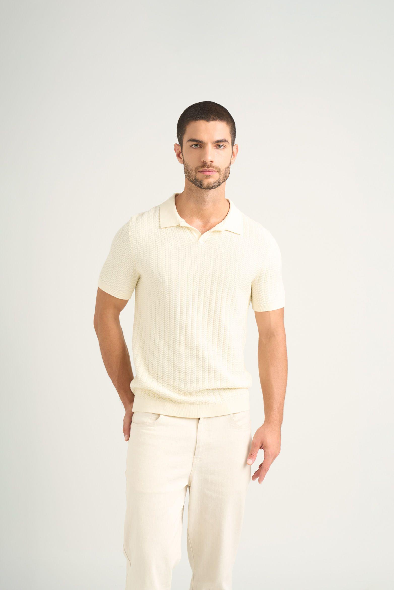 Vélez Polo Hori Tejida Para Hombre base Texturizada Crema-0