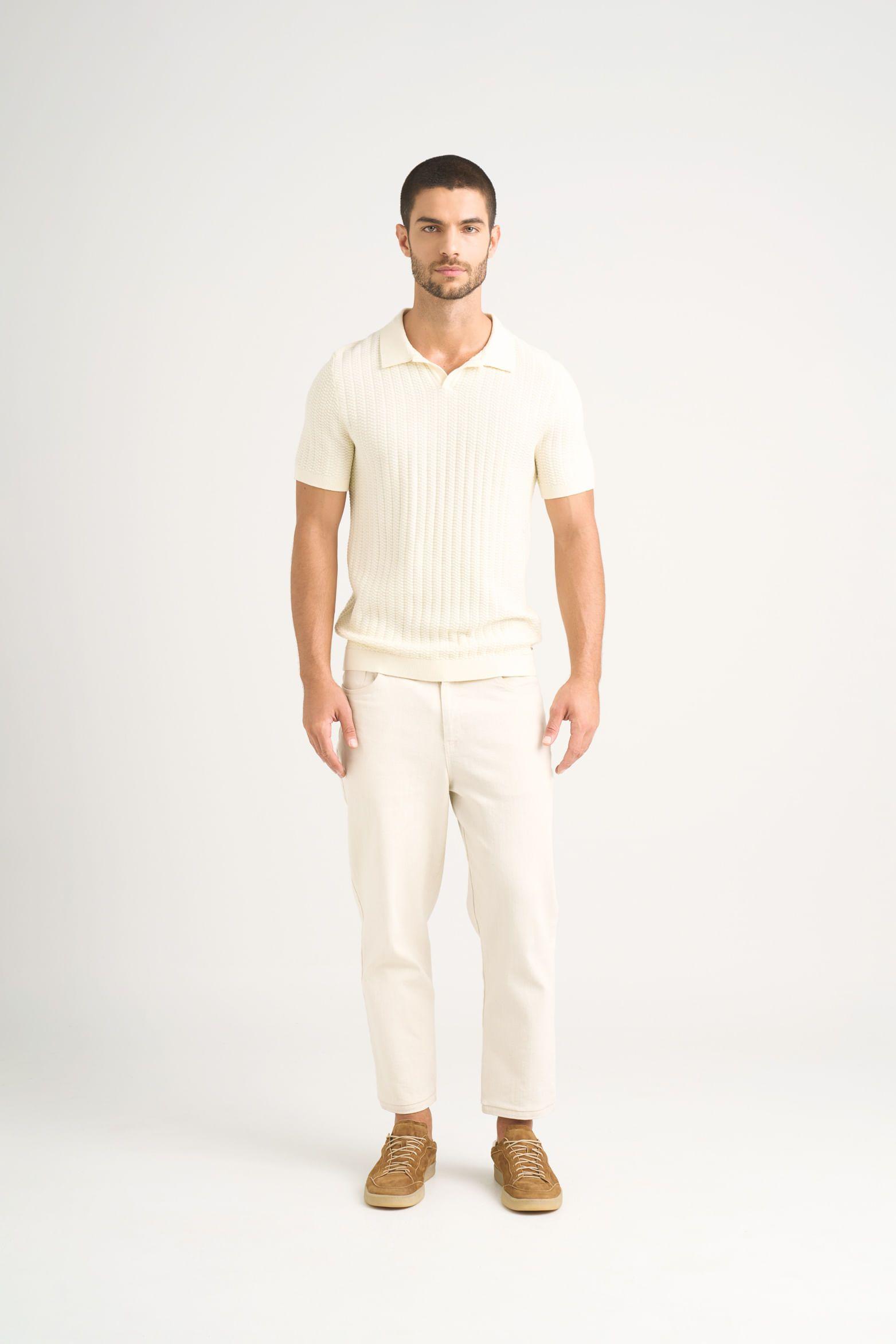 Vélez Polo Hori Tejida Para Hombre base Texturizada Crema-1