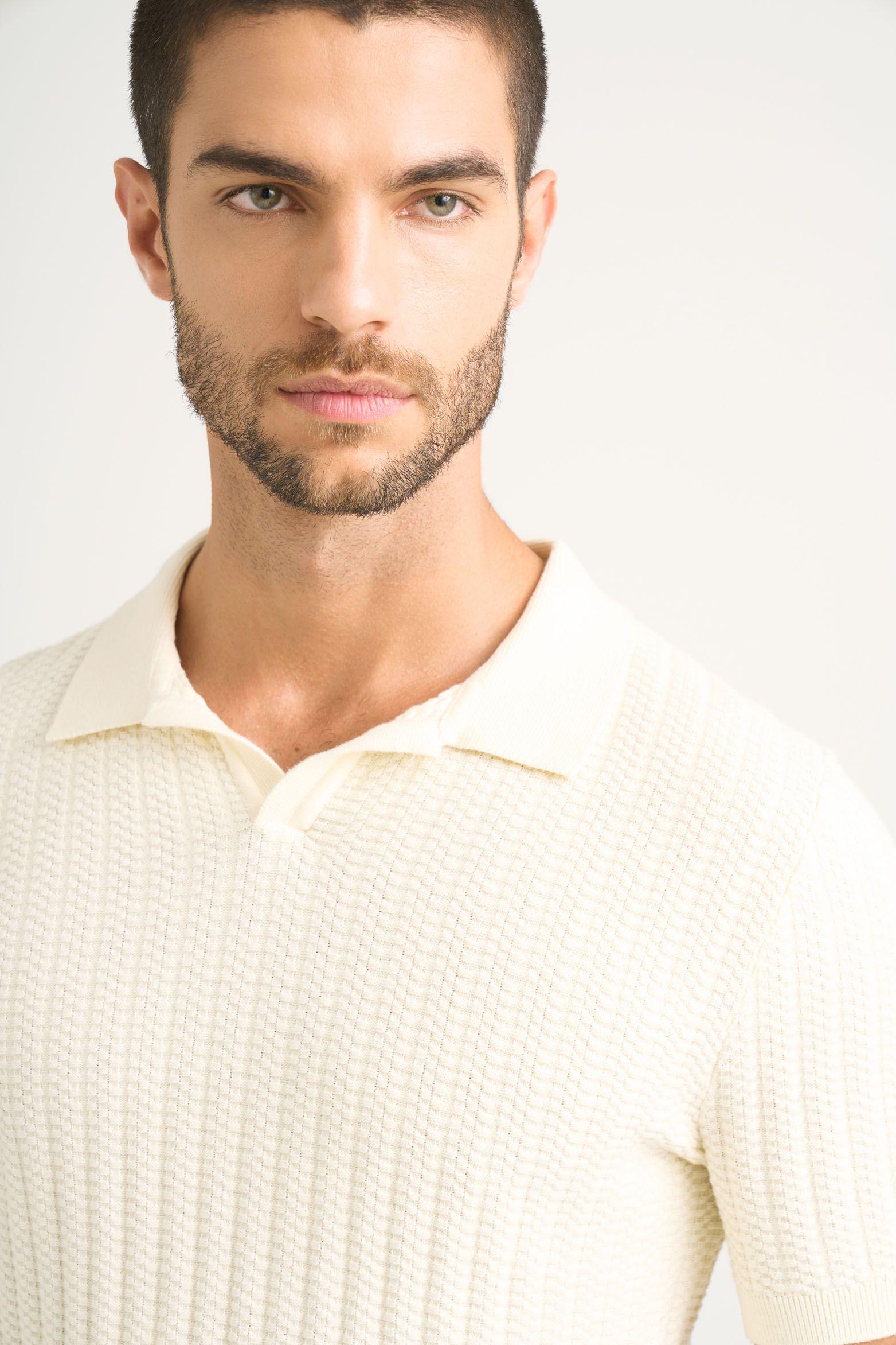 Vélez Polo Hori Tejida Para Hombre base Texturizada Crema-2