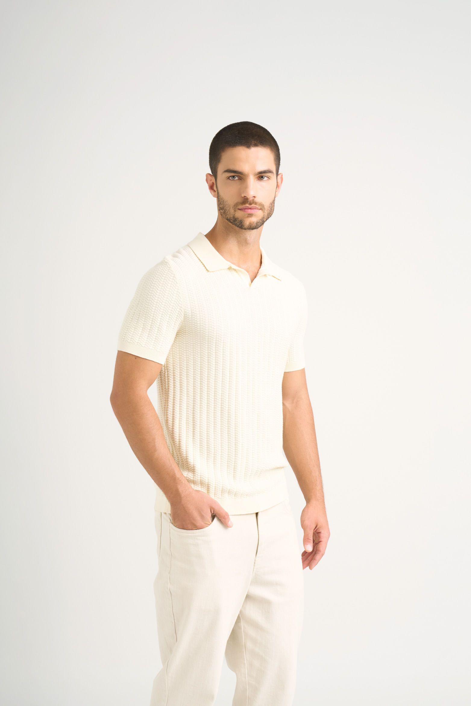 Vélez Polo Hori Tejida Para Hombre base Texturizada Crema-3