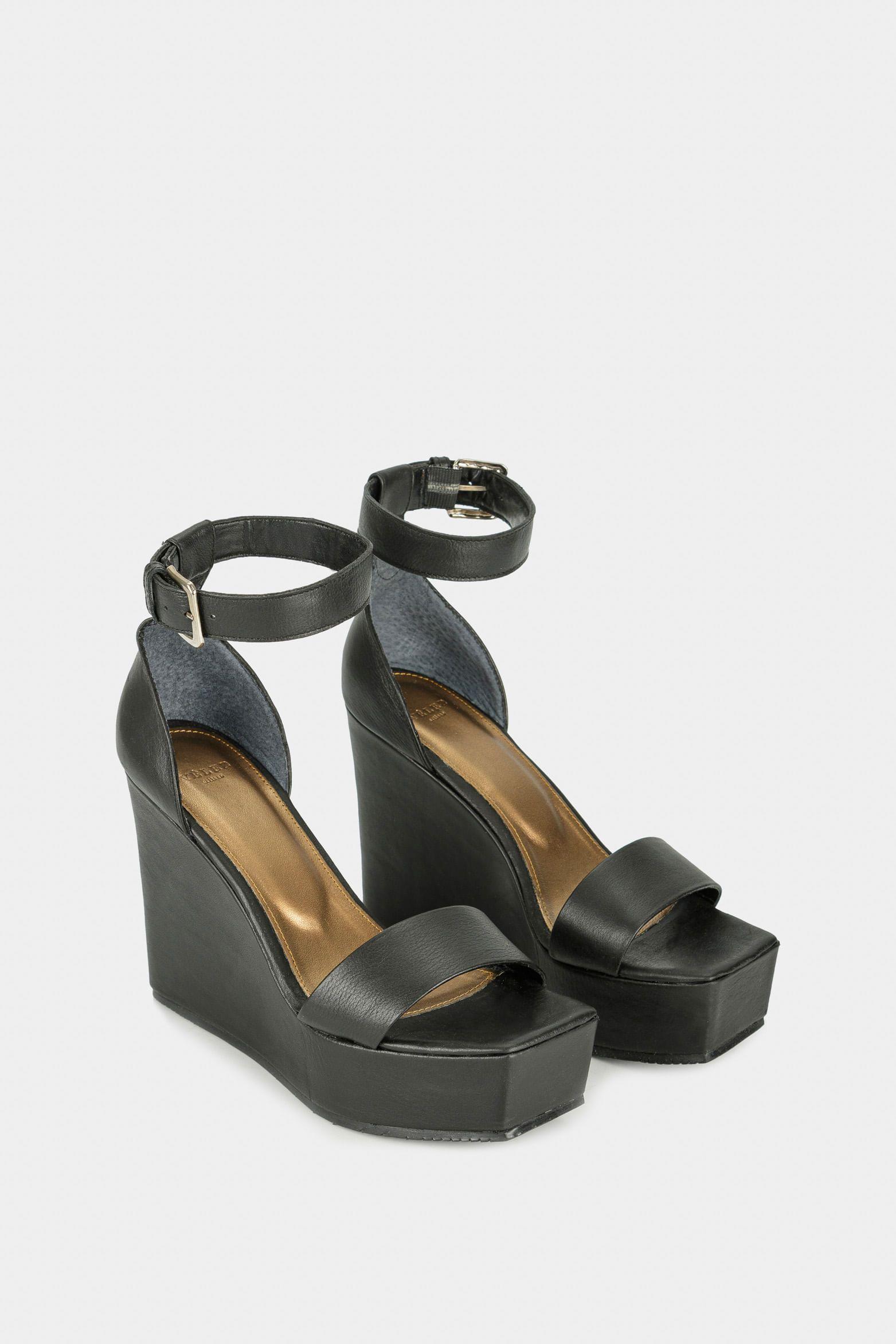 Vélez Sandalia Cortázar De Cuero Mujer Plataforma Alta Negro-1