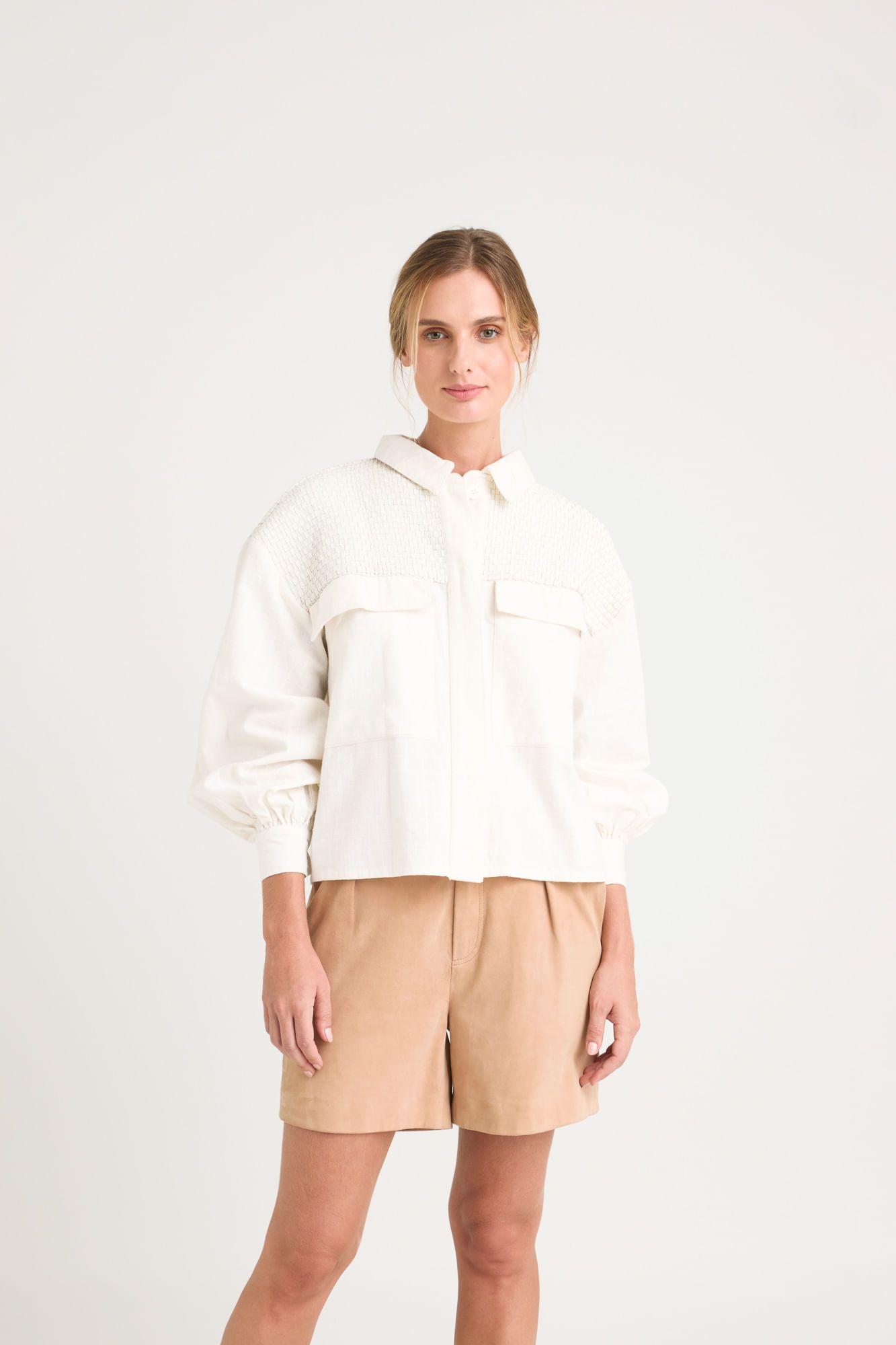 Vélez Chaqueta Oversized Iris Lino Mujer Tejida Crema-0
