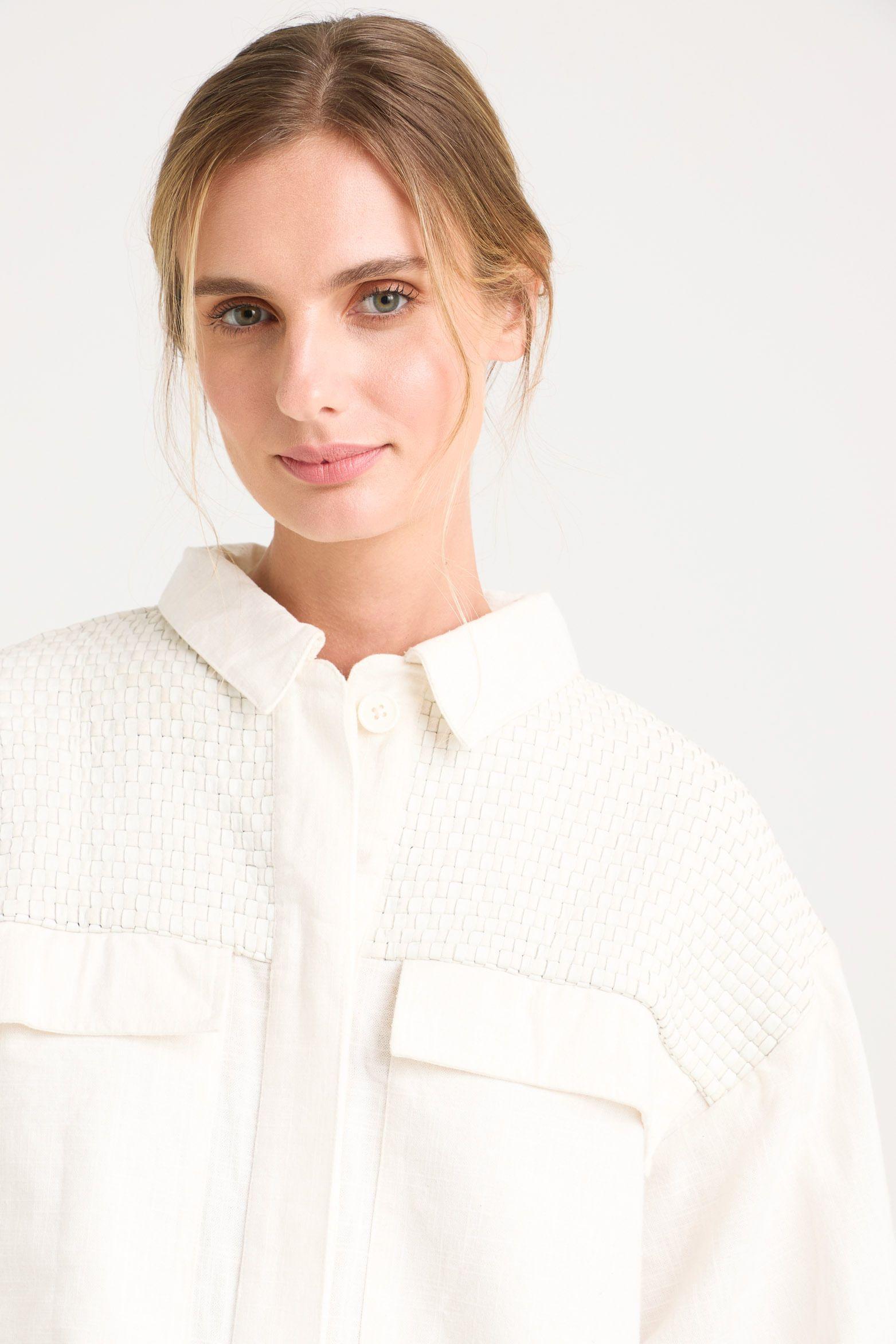 Vélez Chaqueta Oversized Iris Lino Mujer Tejida Crema-2