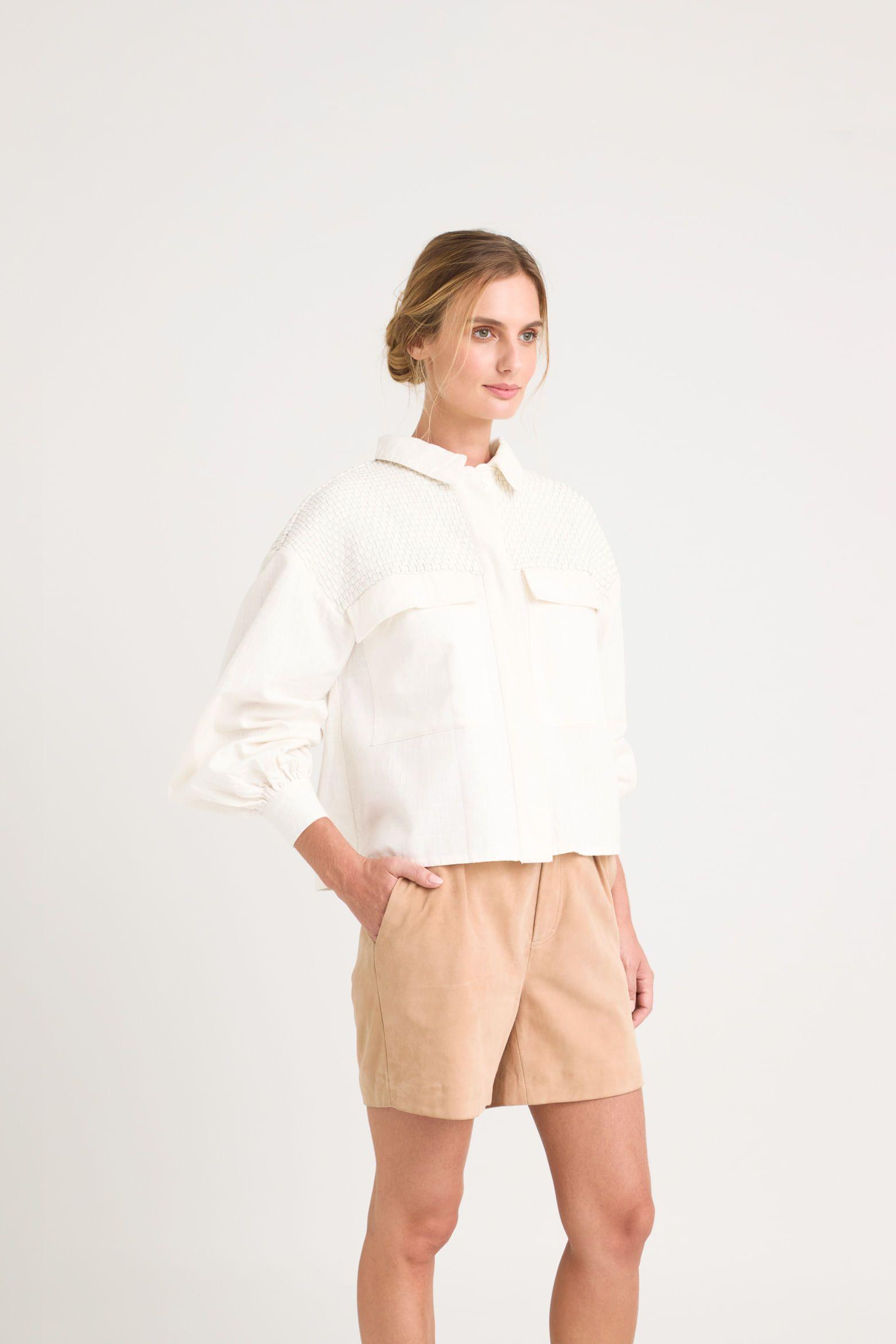 Vélez Chaqueta Oversized Iris Lino Mujer Tejida Crema-3