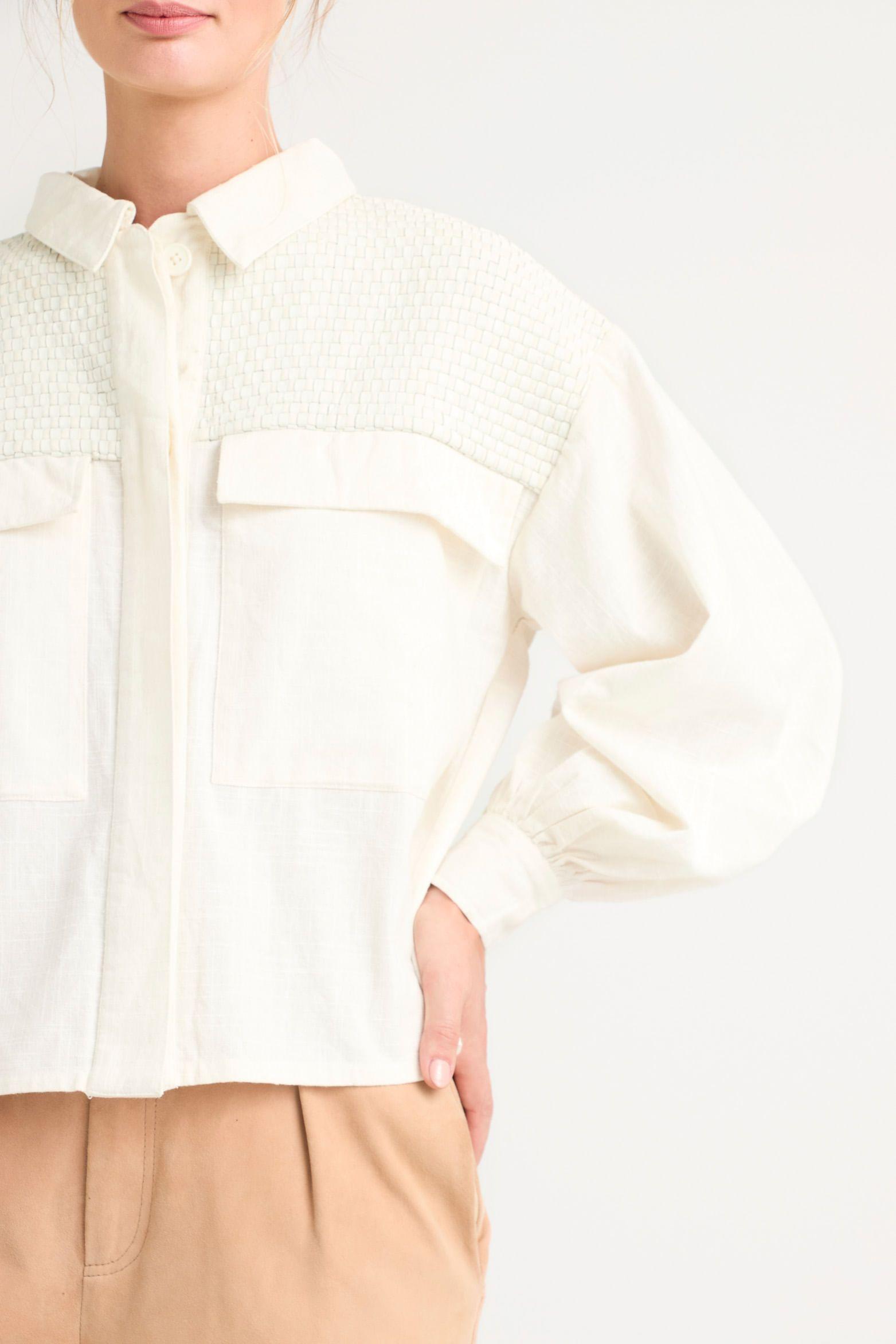 Vélez Chaqueta Oversized Iris Lino Mujer Tejida Crema-4
