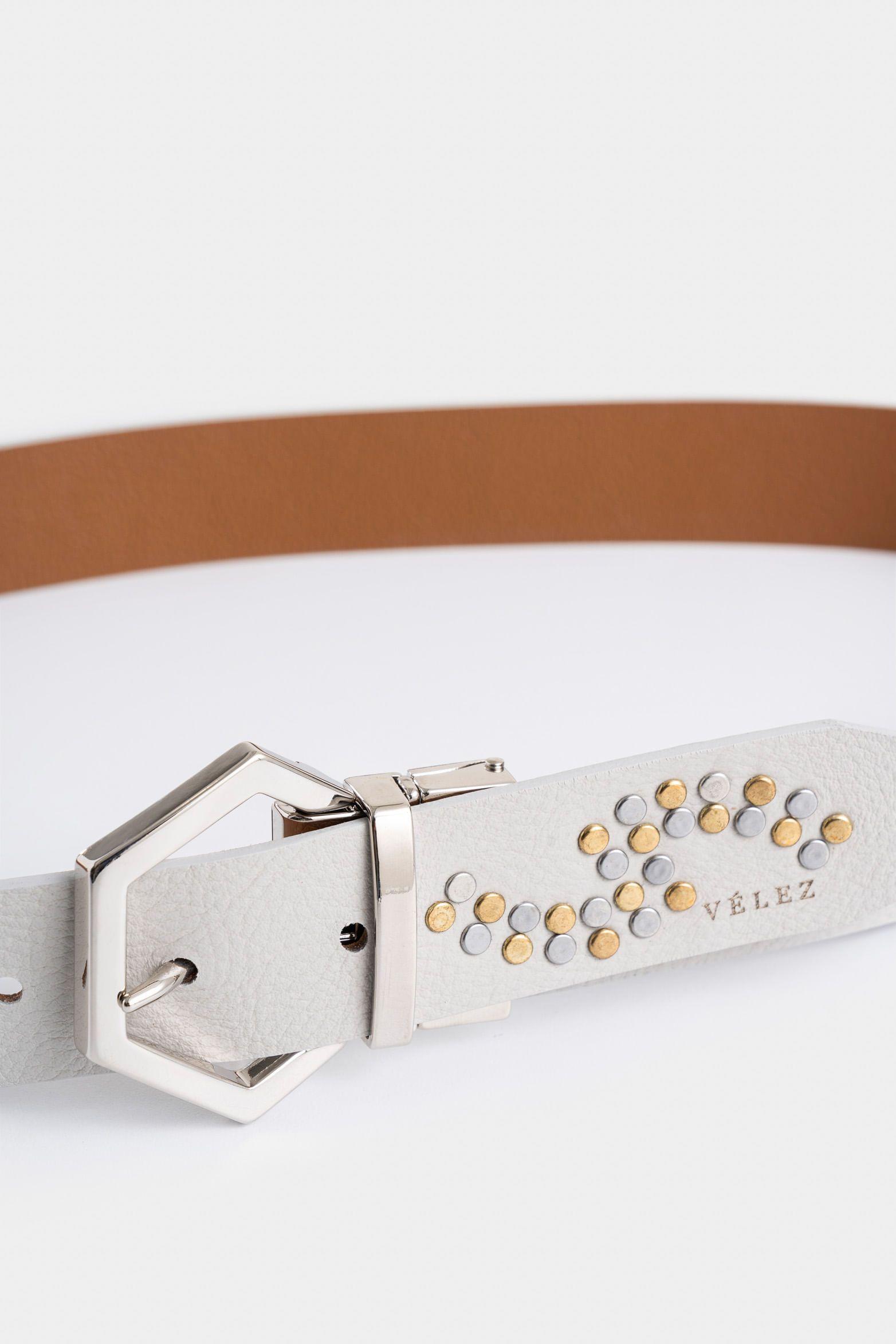 Vélez Cinturón Doble Faz Eclipse De Cuero Mujer Aplique Gris-3