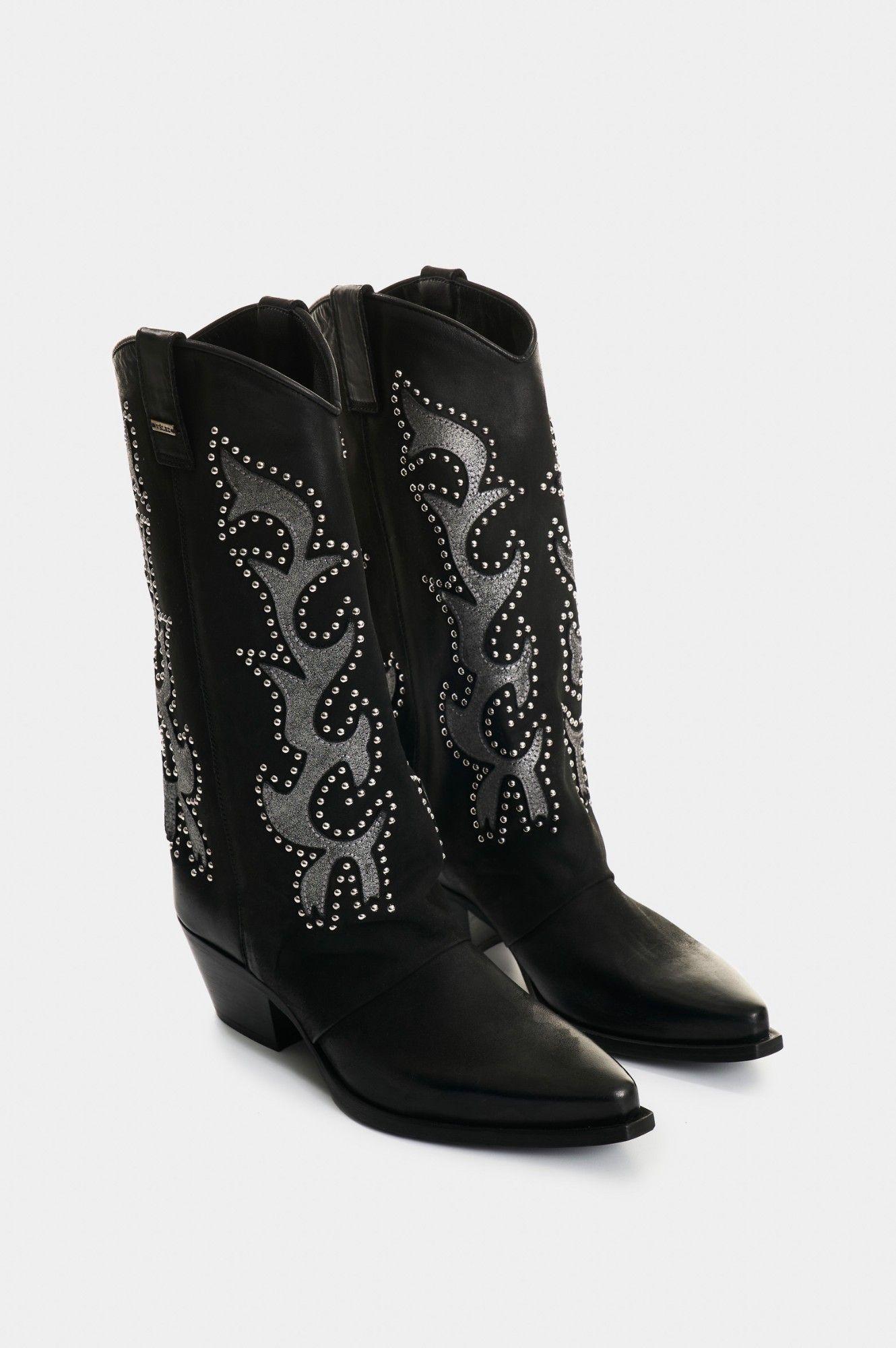 Vélez Botines De Cuero Para Mujer Moon Negro-1