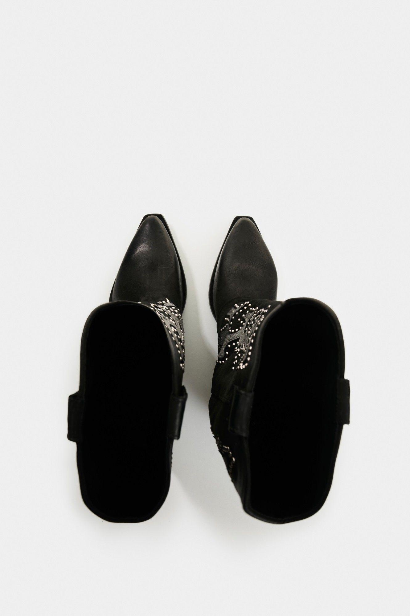 Vélez Botines De Cuero Para Mujer Moon Negro-3