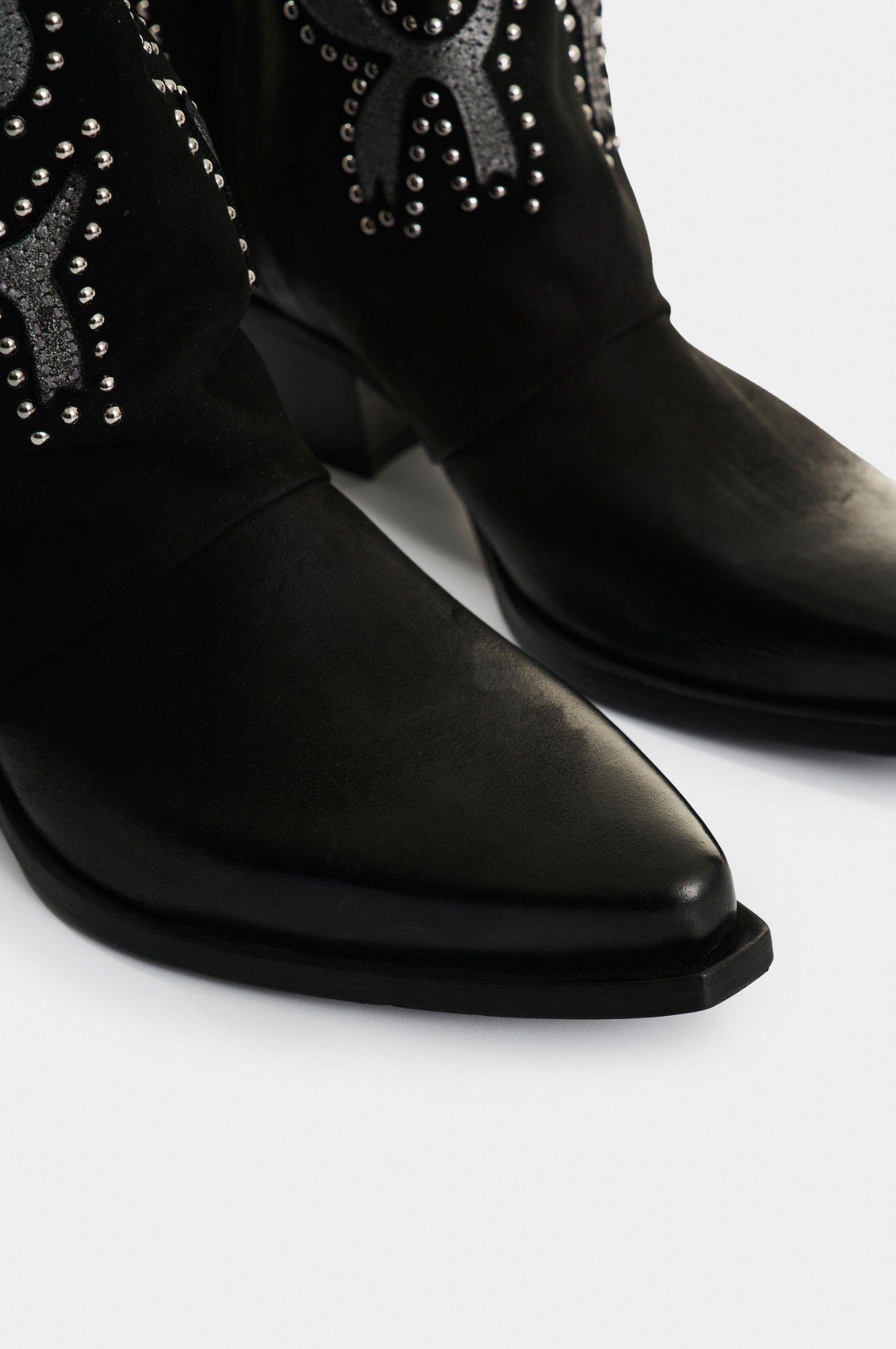 Vélez Botines De Cuero Para Mujer Moon Negro-4