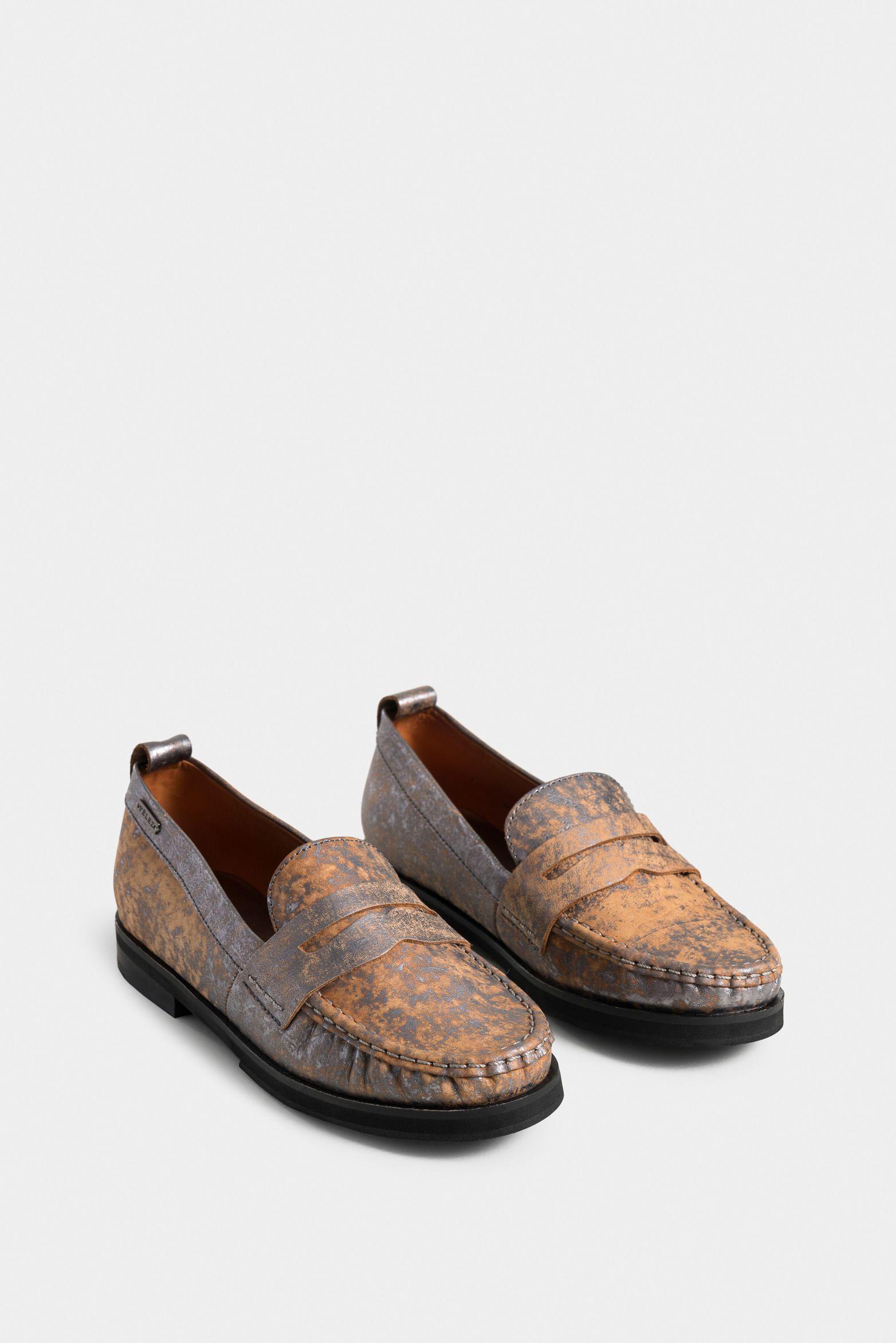 Vélez Mocasín Lucerna Cuero Mujer Mini Tacón Gris Pistola-1