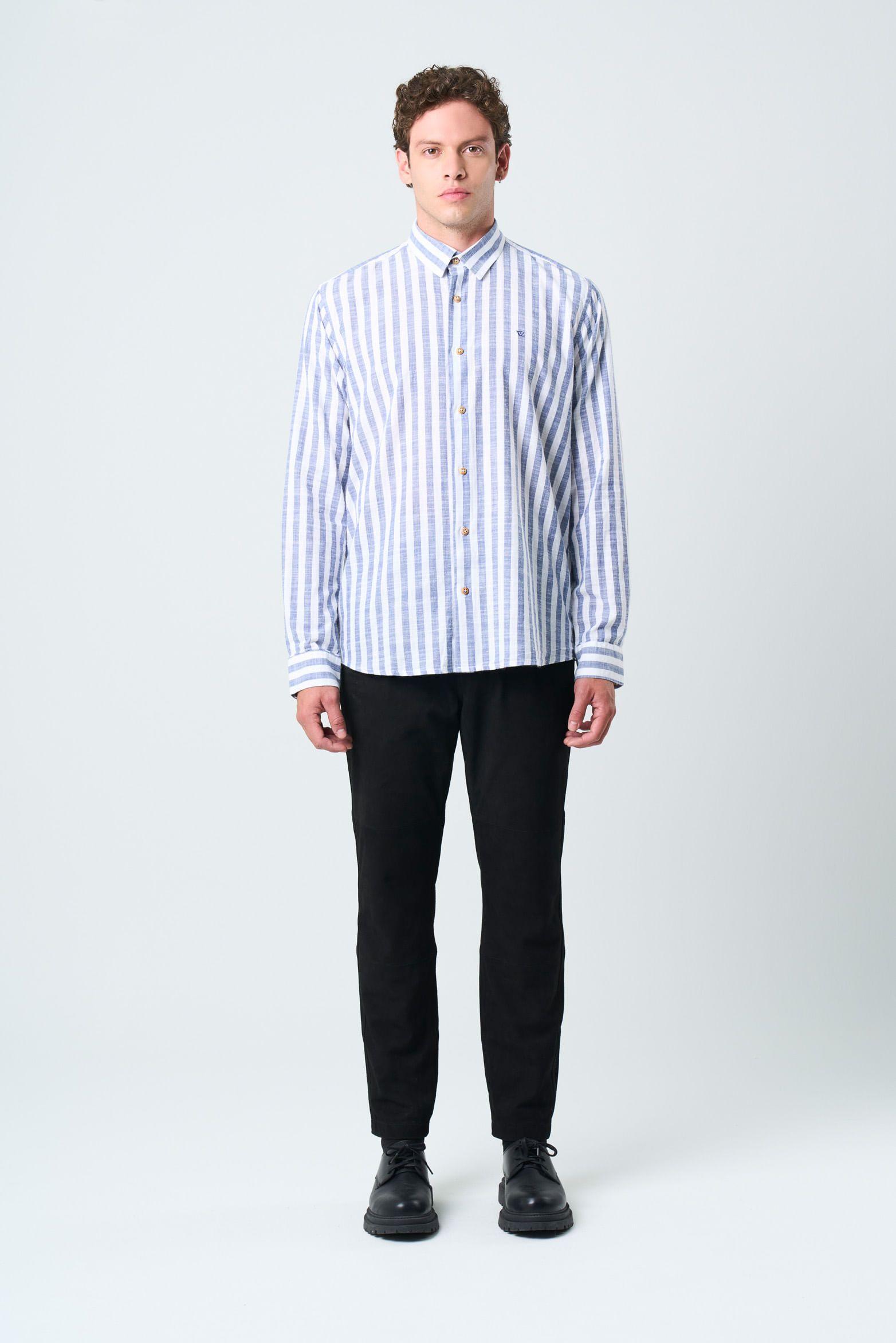 Vélez Camisa Elina  Hombre Estampado A Rayas Azul Oscuro-3