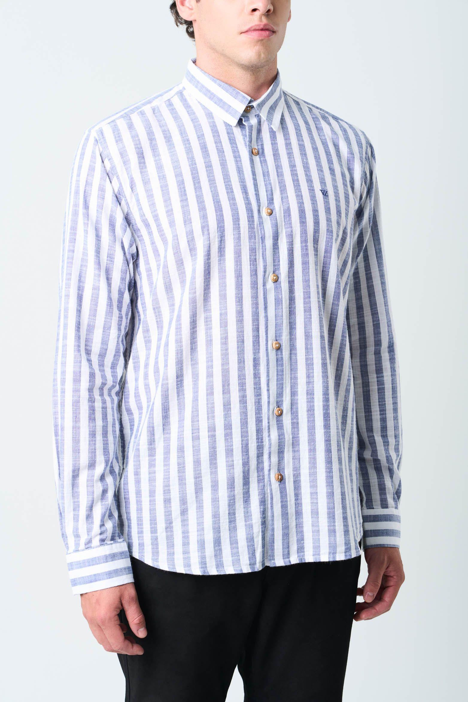 Vélez Camisa Elina  Hombre Estampado A Rayas Azul Oscuro-4