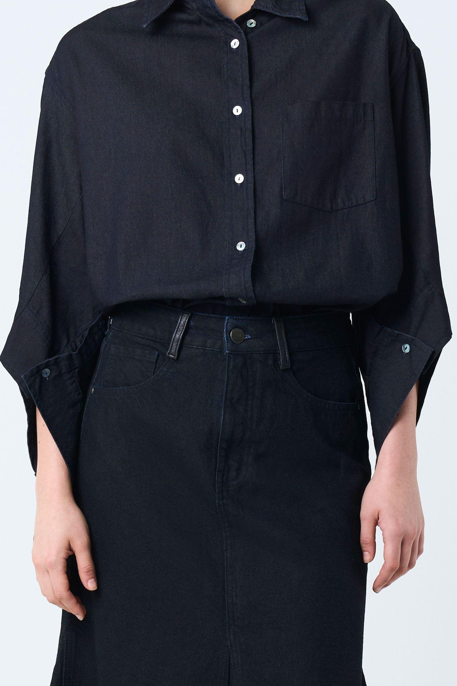 Vélez Falda Larga Raw  Mujer Detalle En Cuero Azul Oscuro-5