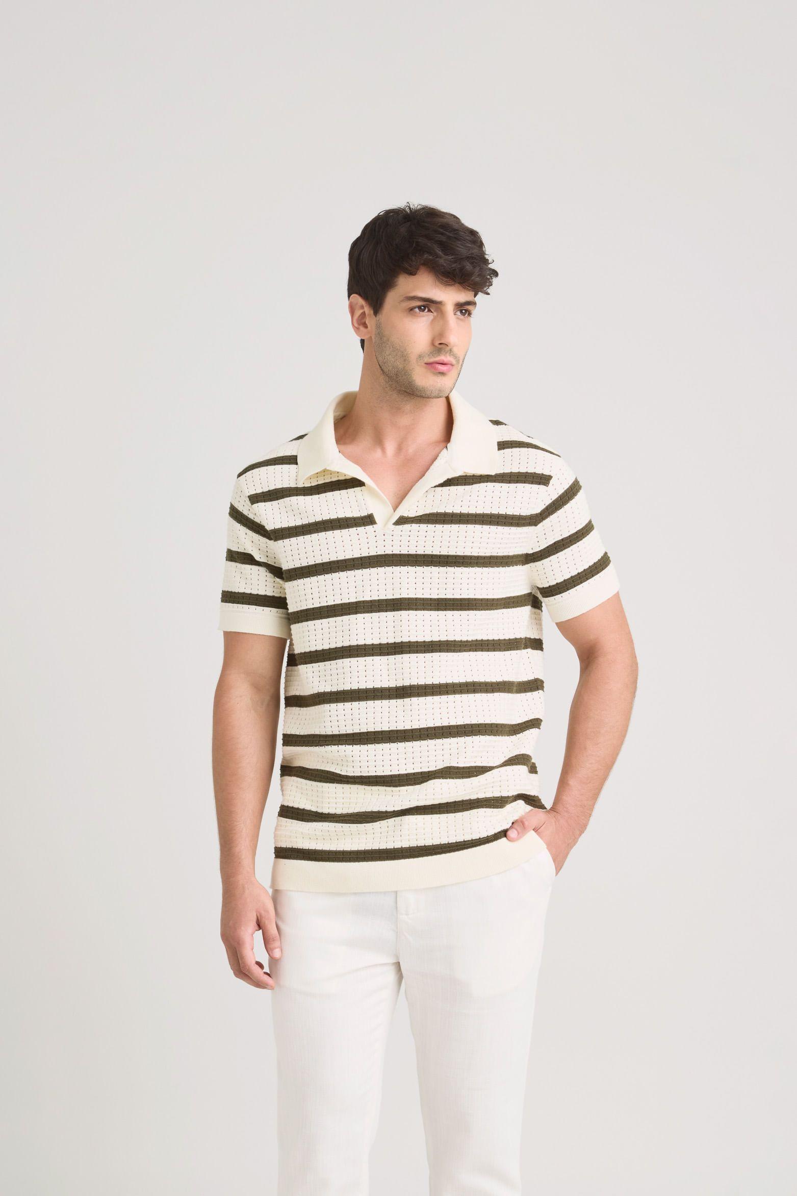 Vélez Polera Cuello Aurora Manga Corta Hombre Textura Crema-0