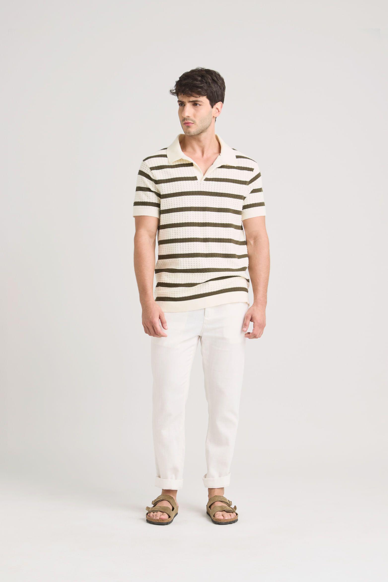 Vélez Polera Cuello Aurora Manga Corta Hombre Textura Crema-1