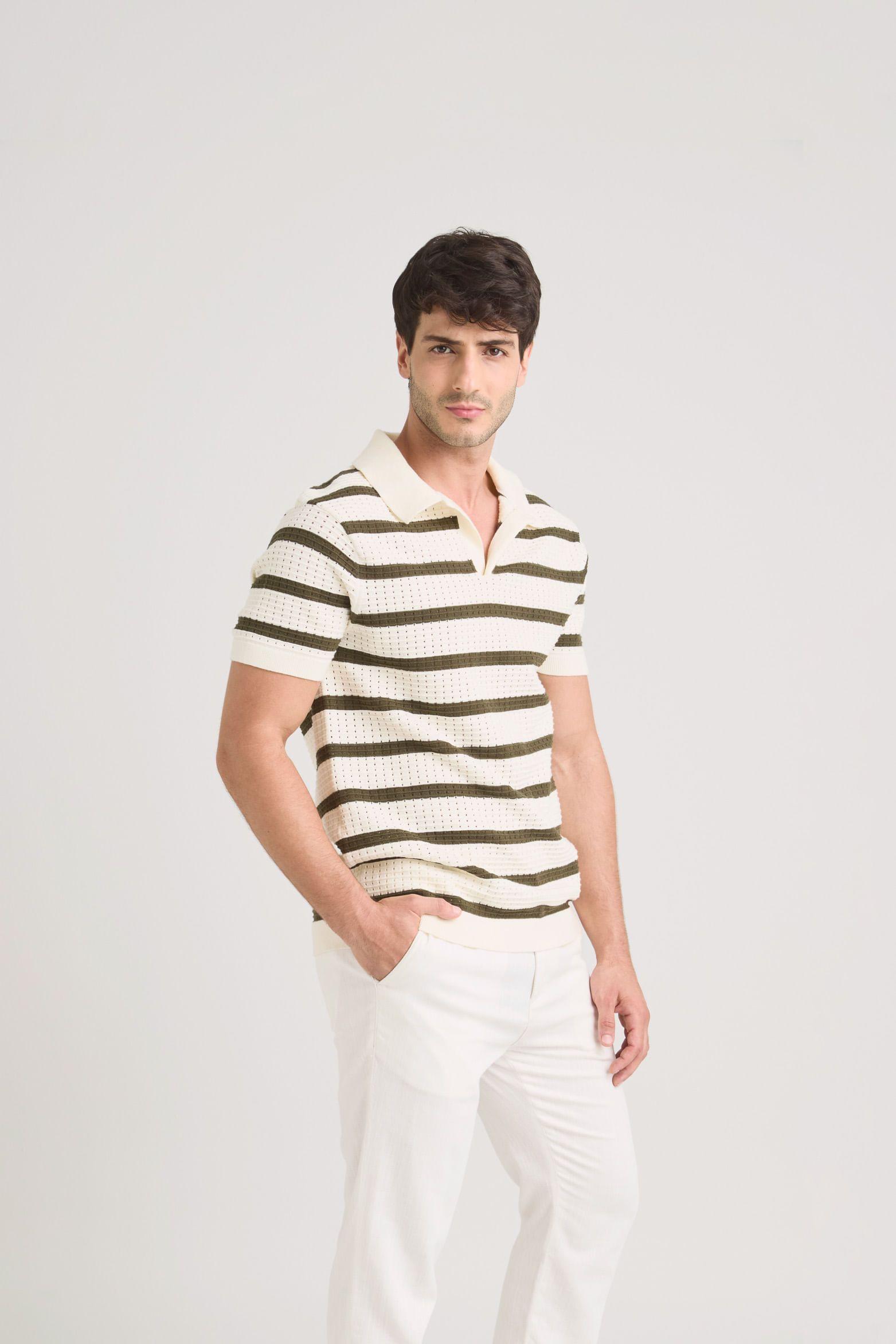Vélez Polera Cuello Aurora Manga Corta Hombre Textura Crema-3