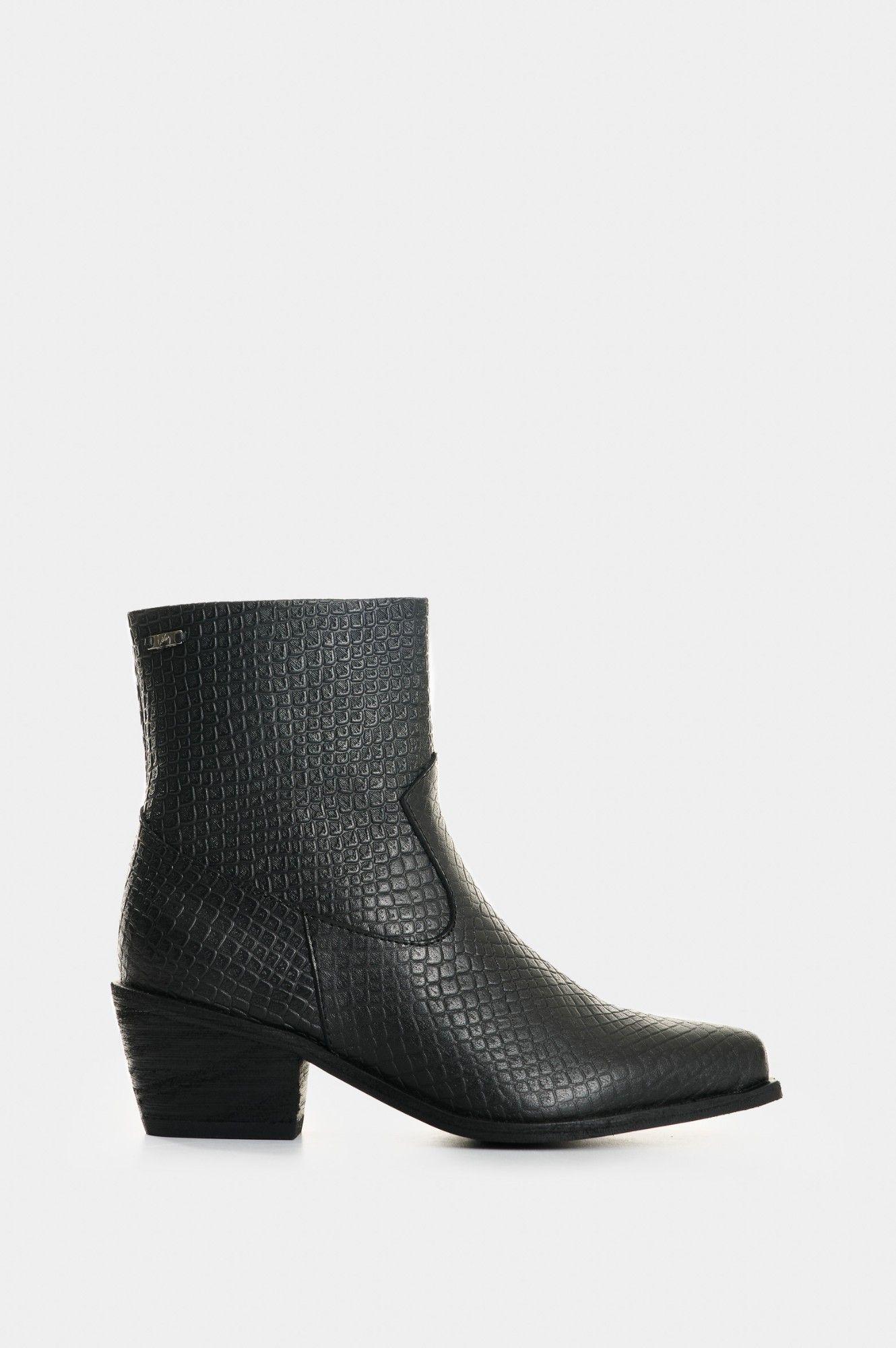 Vélez Botines Cuero Grabado Mujer Mercurio Negro-0