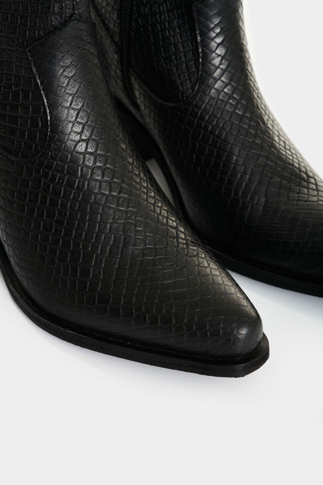 Vélez Botines Cuero Grabado Mujer Mercurio Negro-4