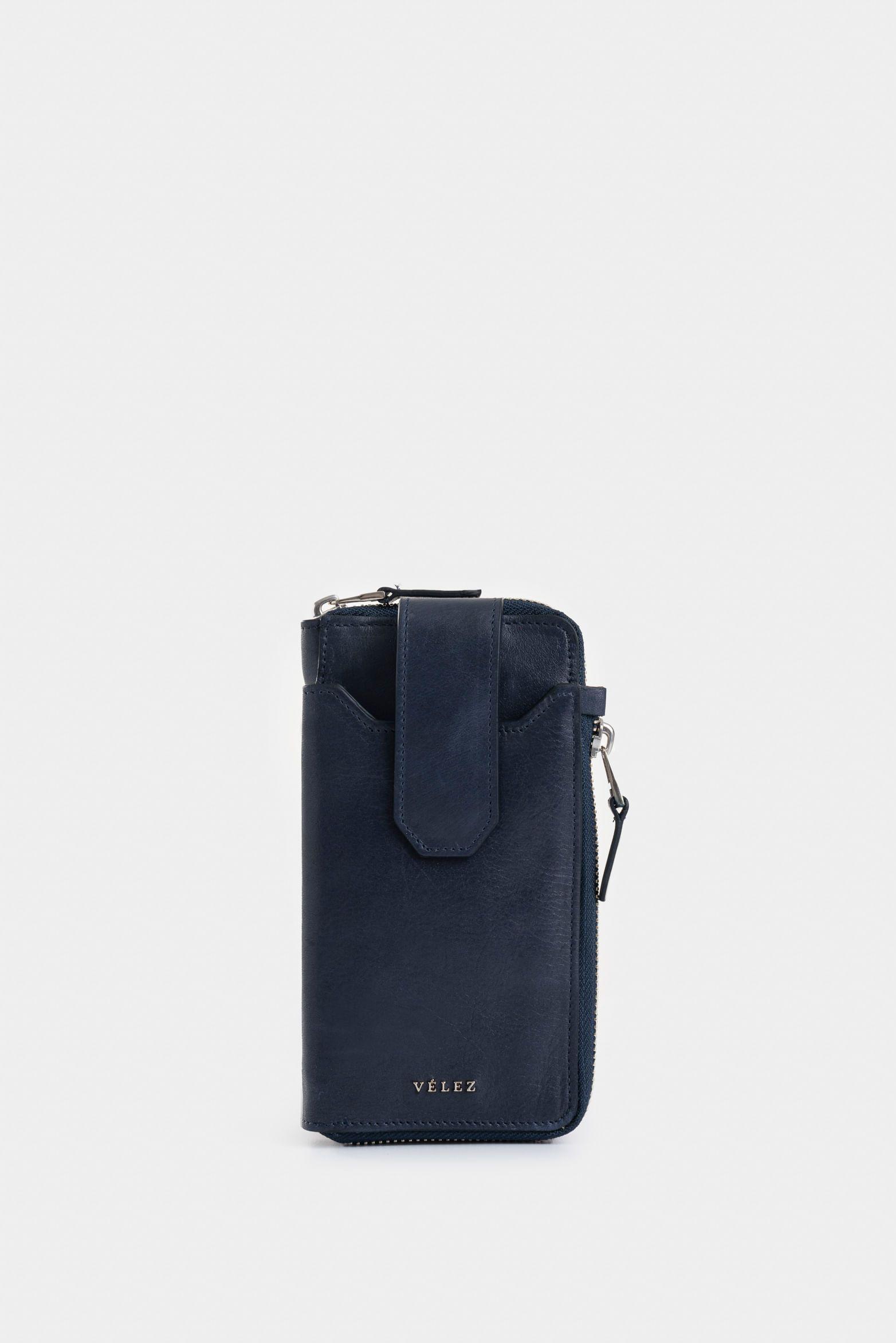 Billetera halo de cuero para hombre porta celular azul oscuro-0