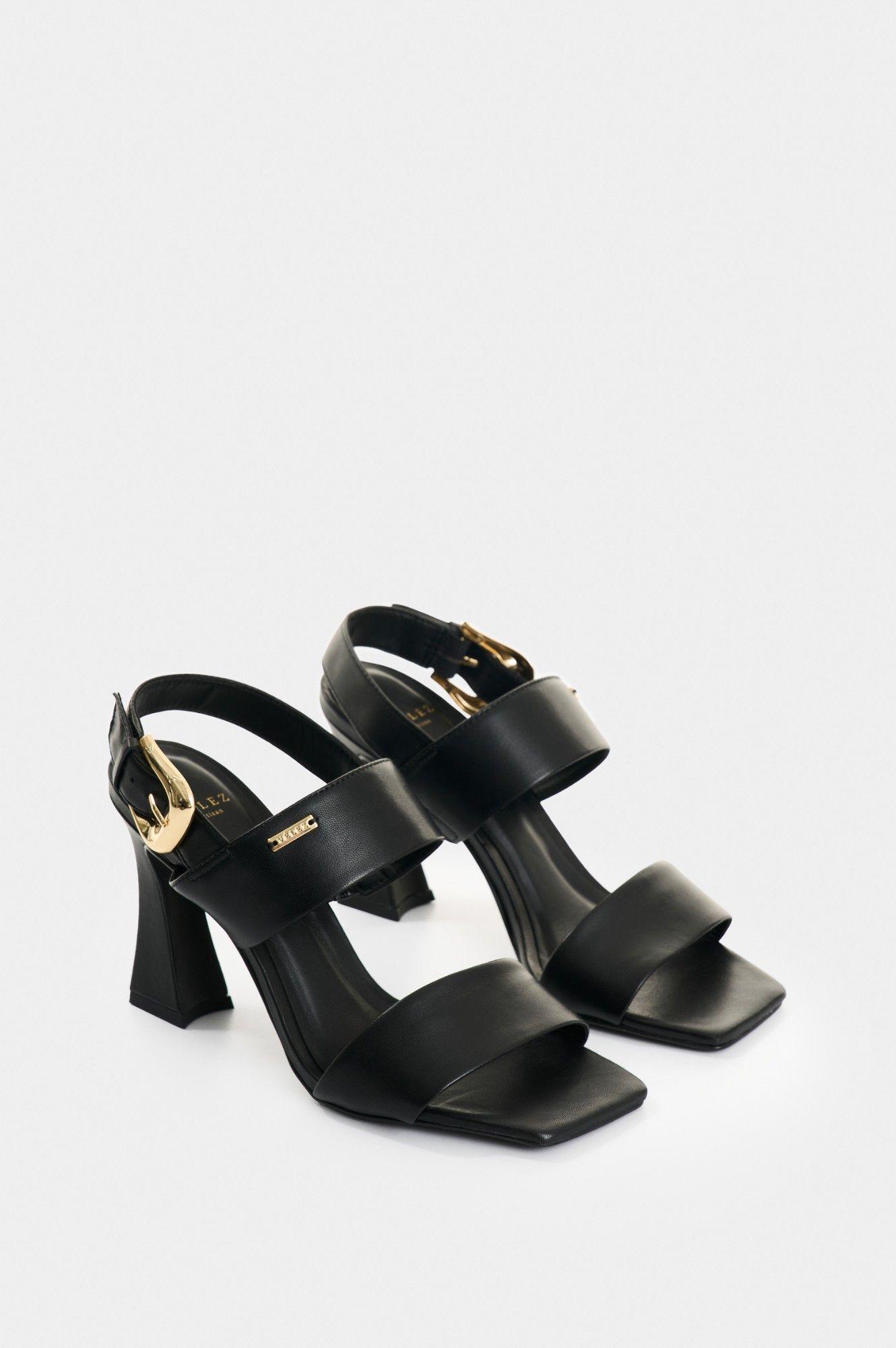Vélez Sandalia Tacón De Cuero Para Mujer Kira Negro-1