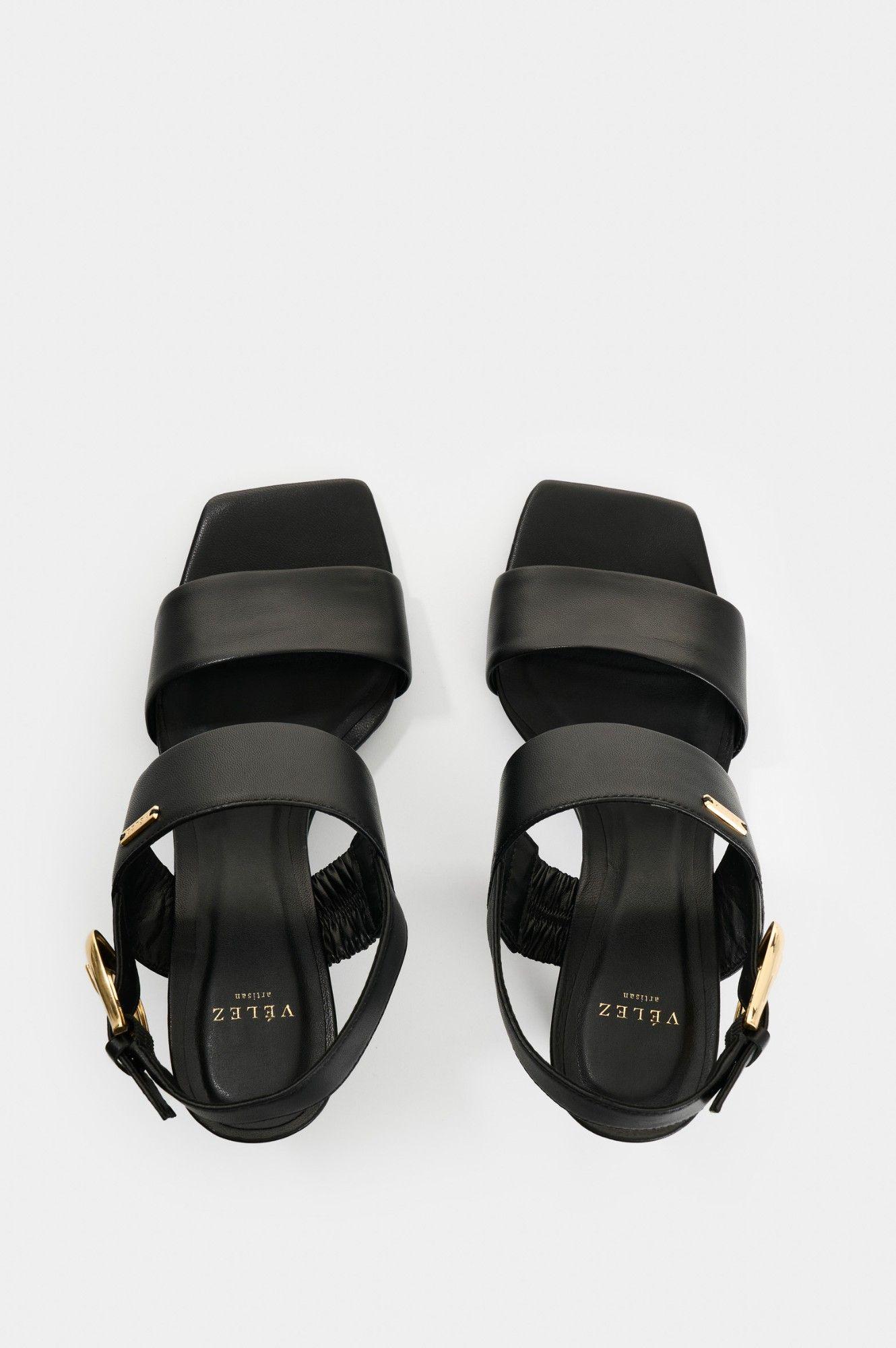 Vélez Sandalia Tacón De Cuero Para Mujer Kira Negro-3