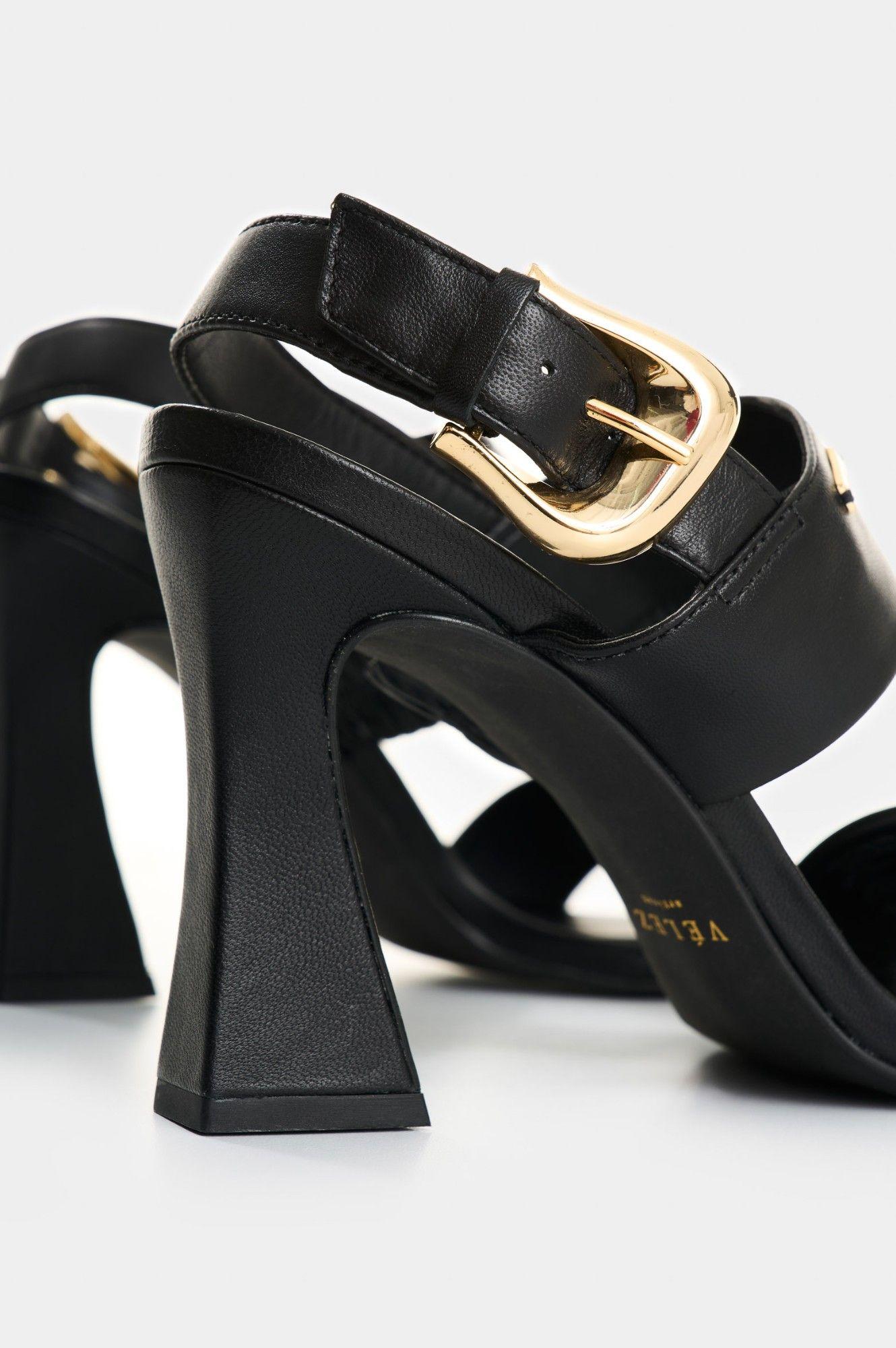 Vélez Sandalia Tacón De Cuero Para Mujer Kira Negro-4